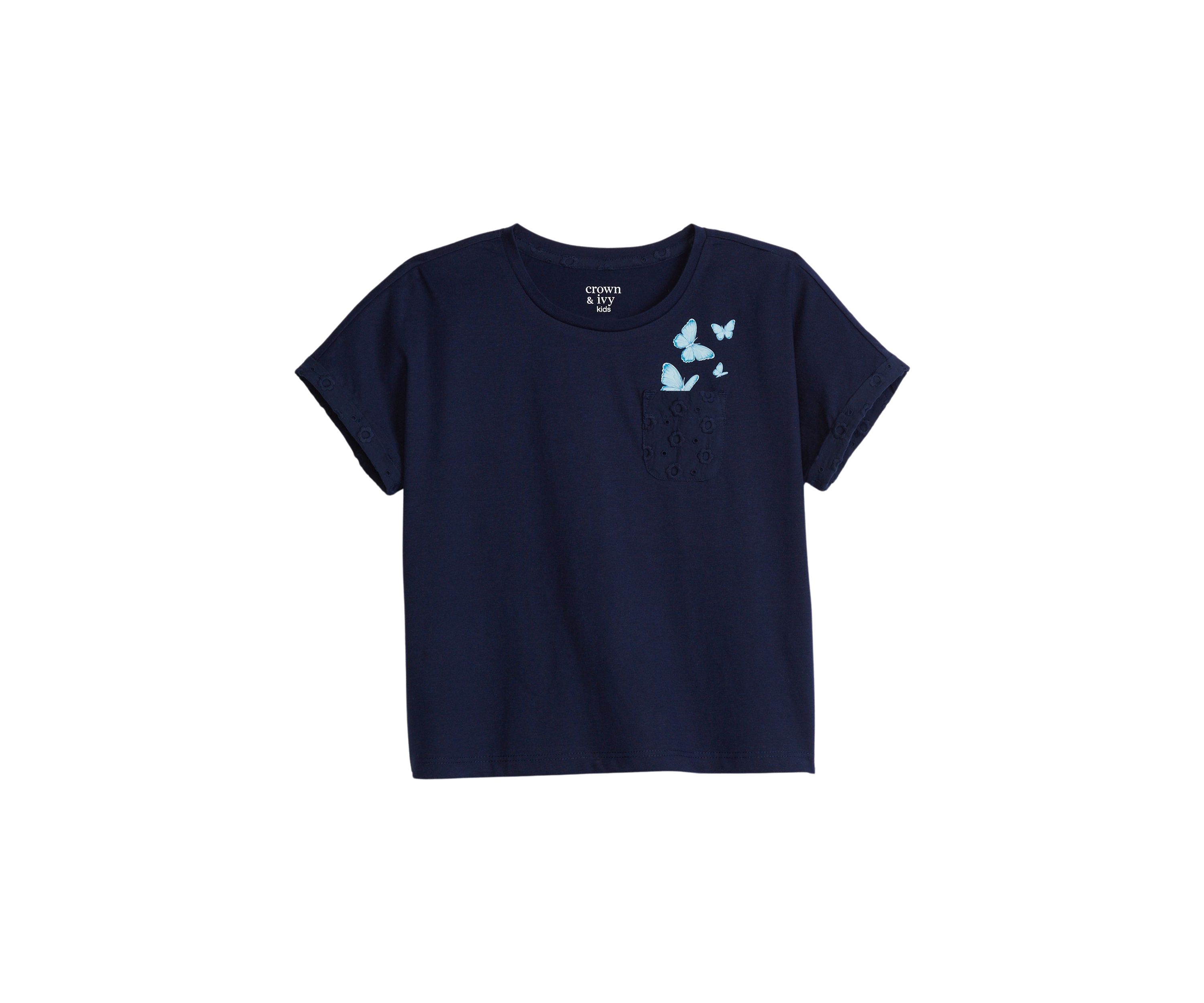 Girls 4-6x Short Sleeve Pocket Eyelet T-Shirt