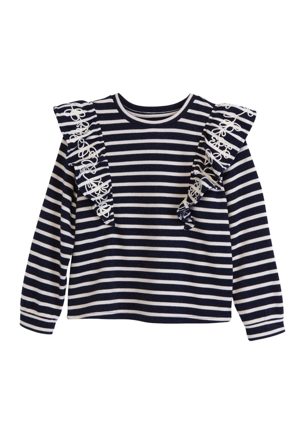 Girls 4-6x Long Sleeve Ruffle Front Yarn Dyed Sweatshirt