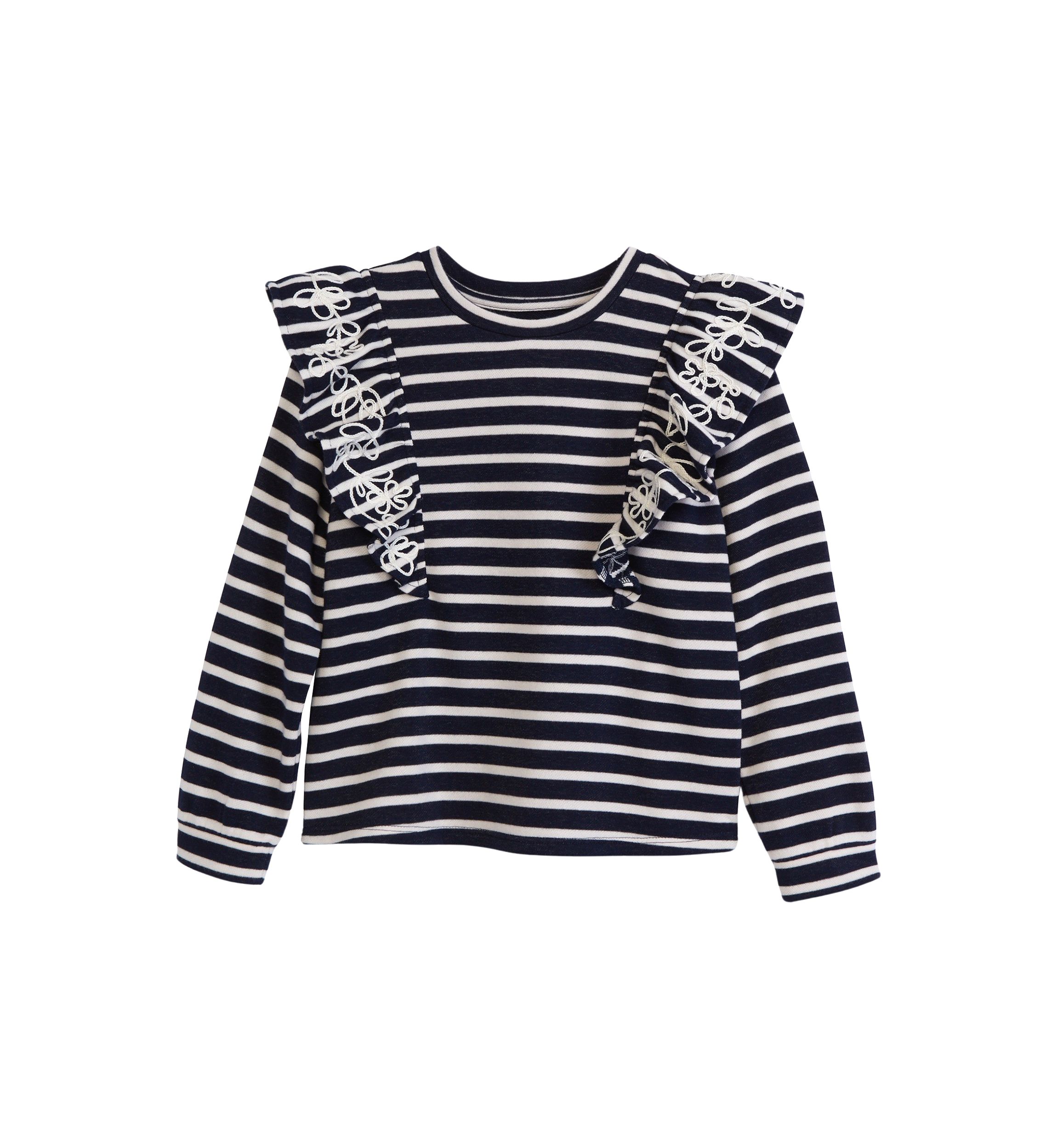Girls 4-6x Long Sleeve Ruffle Front Yarn Dyed Sweatshirt
