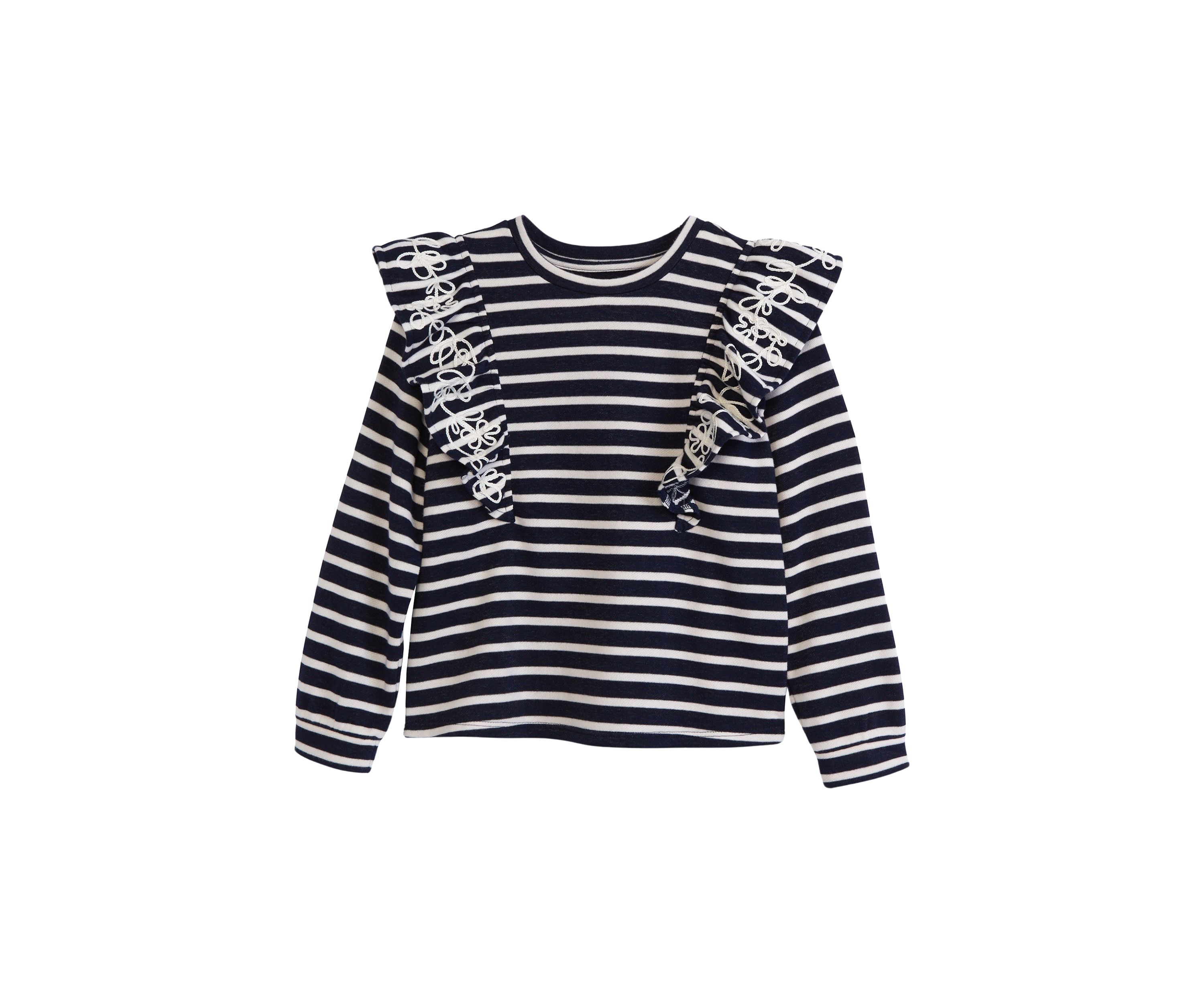 Girls 4-6x Long Sleeve Ruffle Front Yarn Dyed Sweatshirt