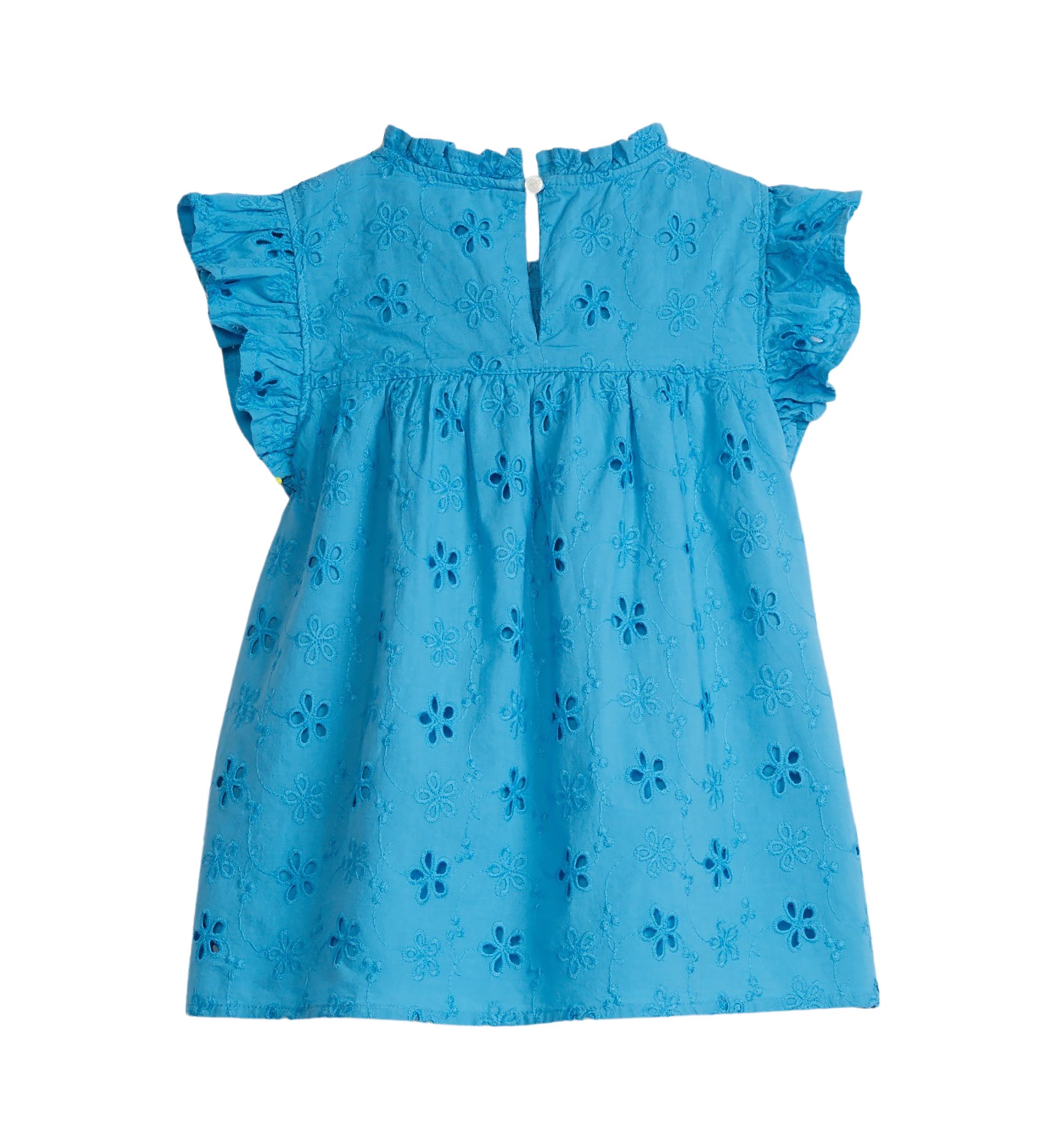 Girls 4-6x Flutter Sleeve Eyelet High Neck Ruffle Top 