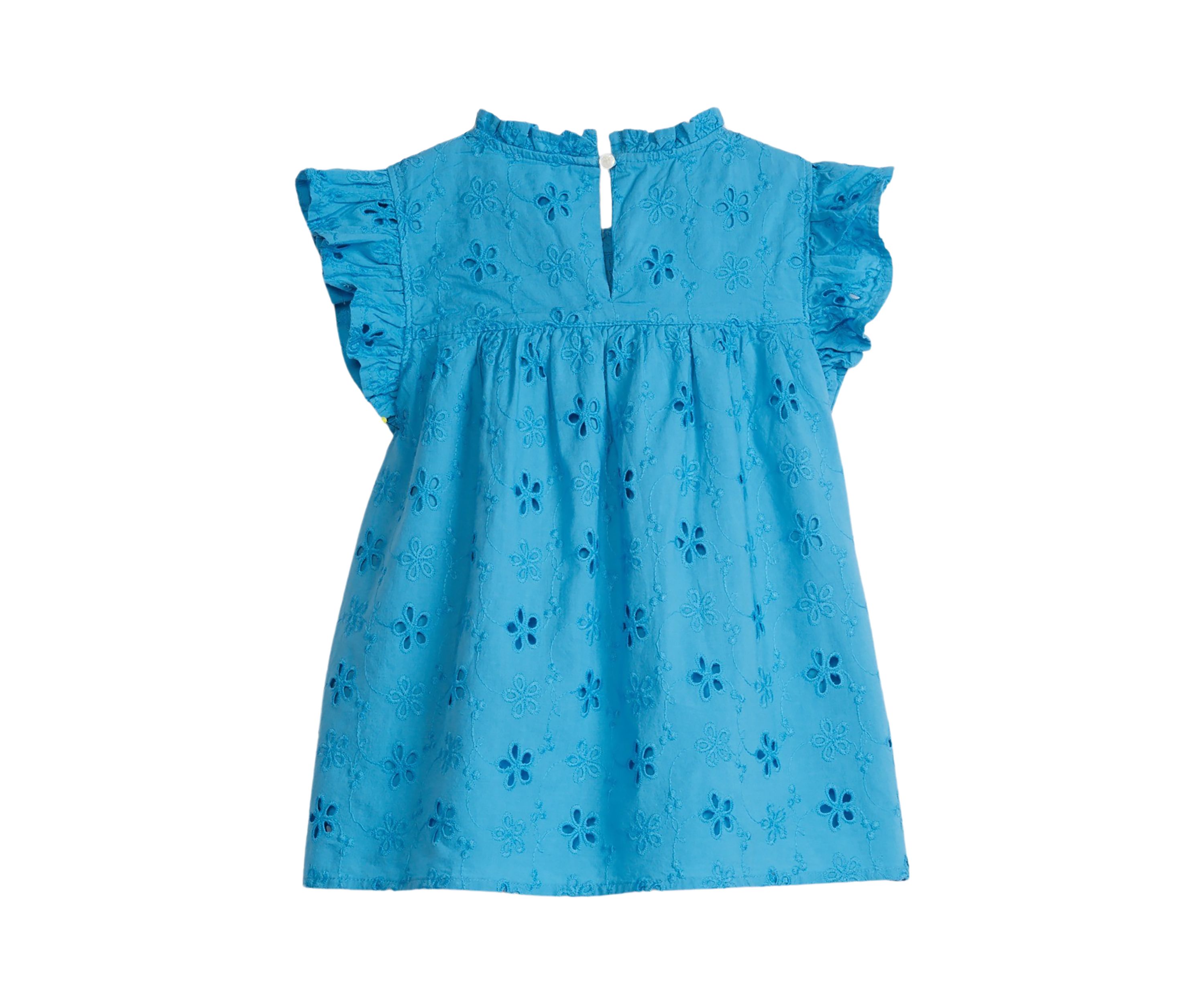 Girls 4-6x Flutter Sleeve Eyelet High Neck Ruffle Top 