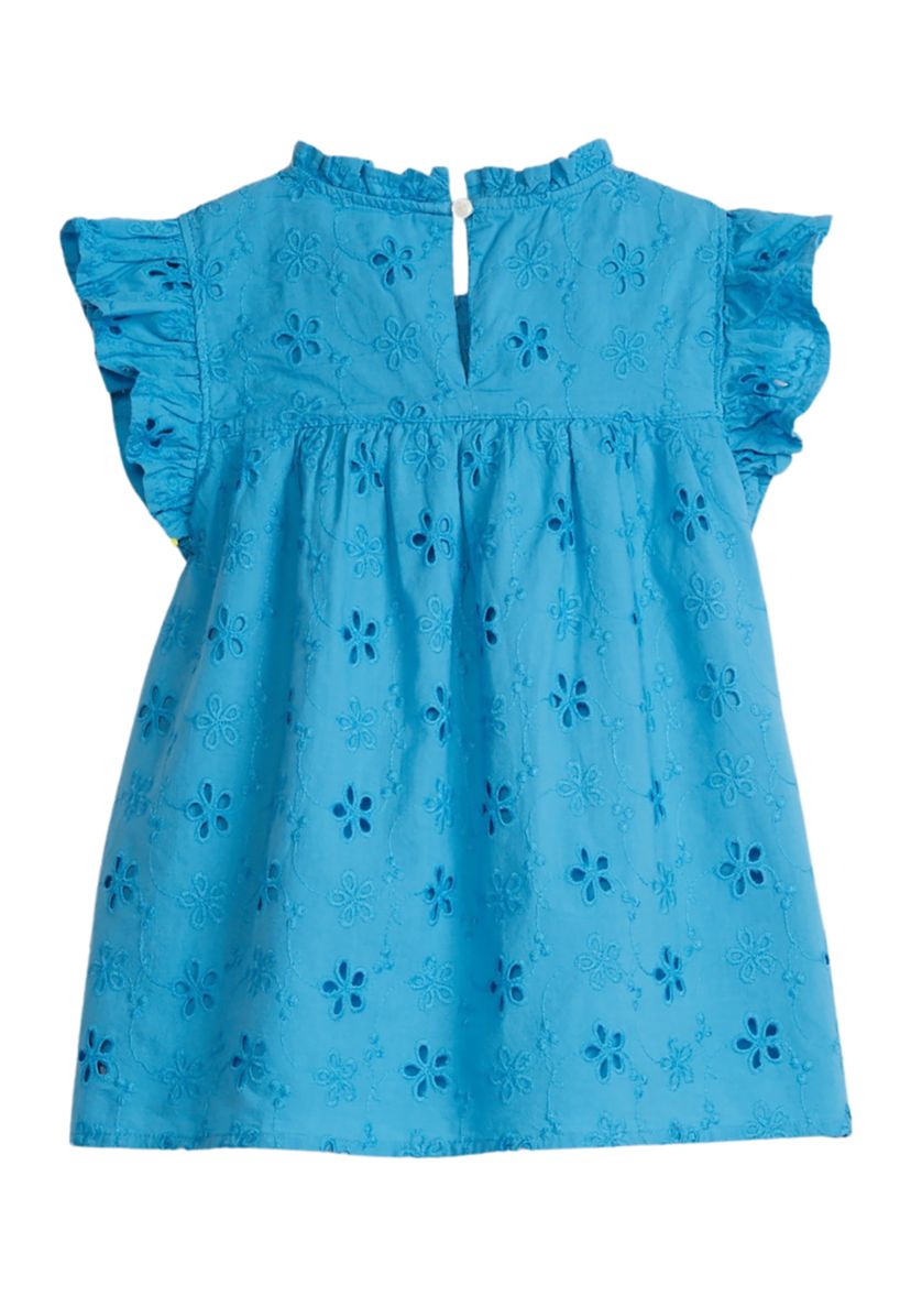 Girls 4-6x Flutter Sleeve Eyelet High Neck Ruffle Top 