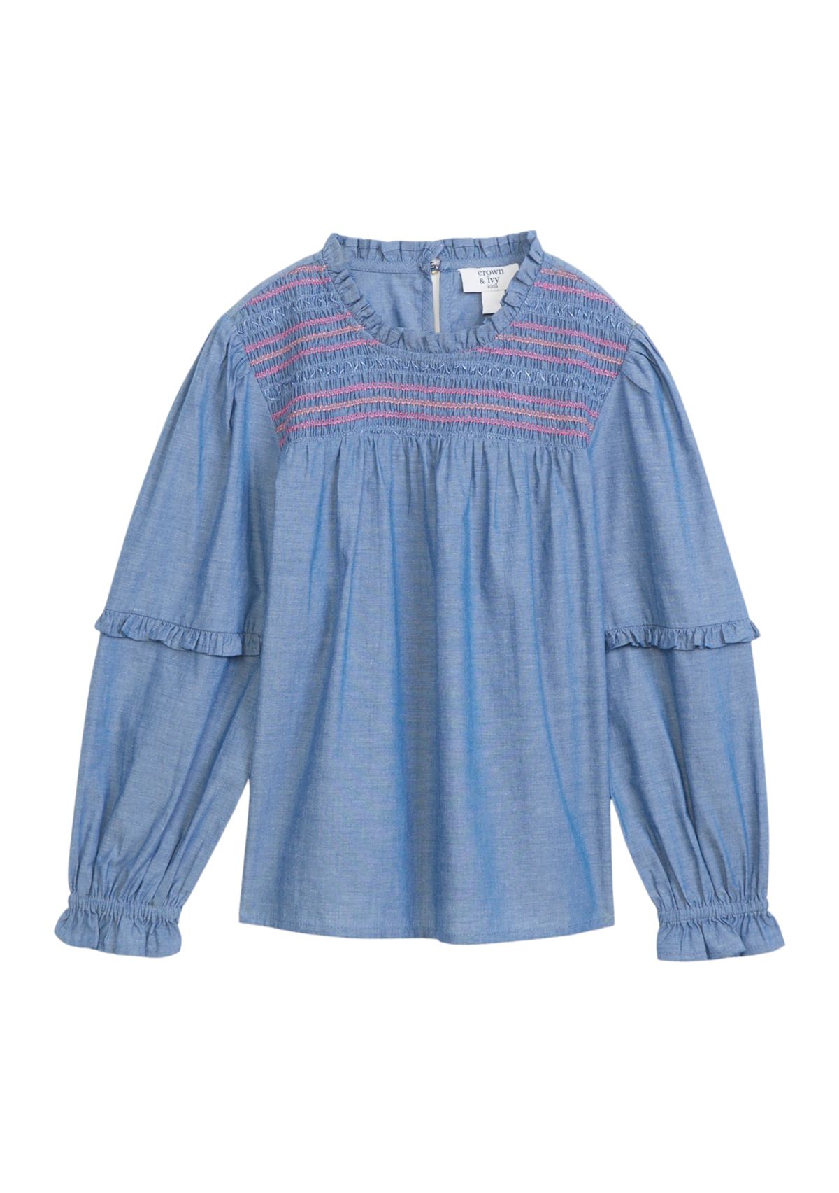 Girls 4-6x Chambray Smocked Ruffle Top