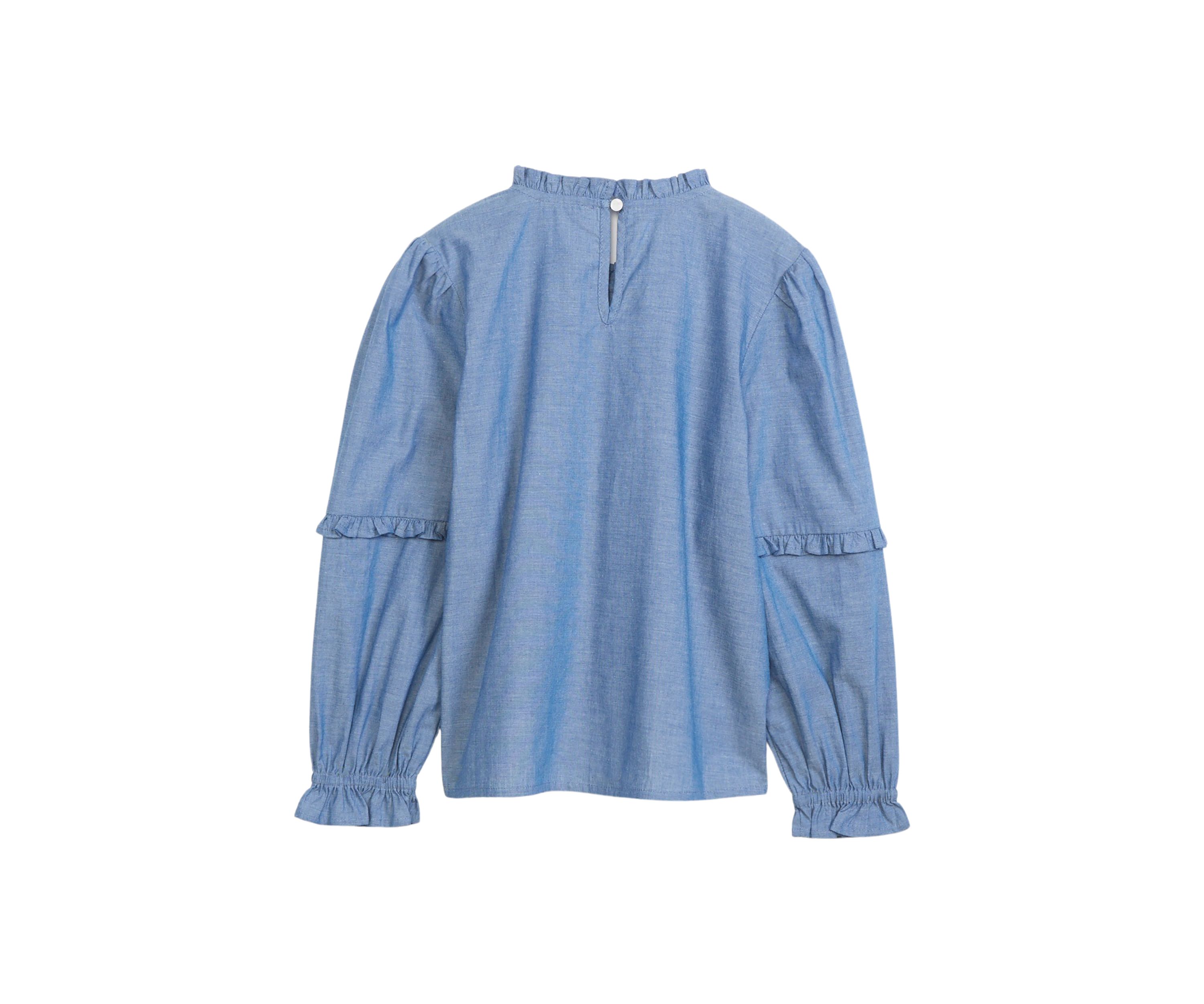 Girls 4-6x Chambray Smocked Ruffle Top