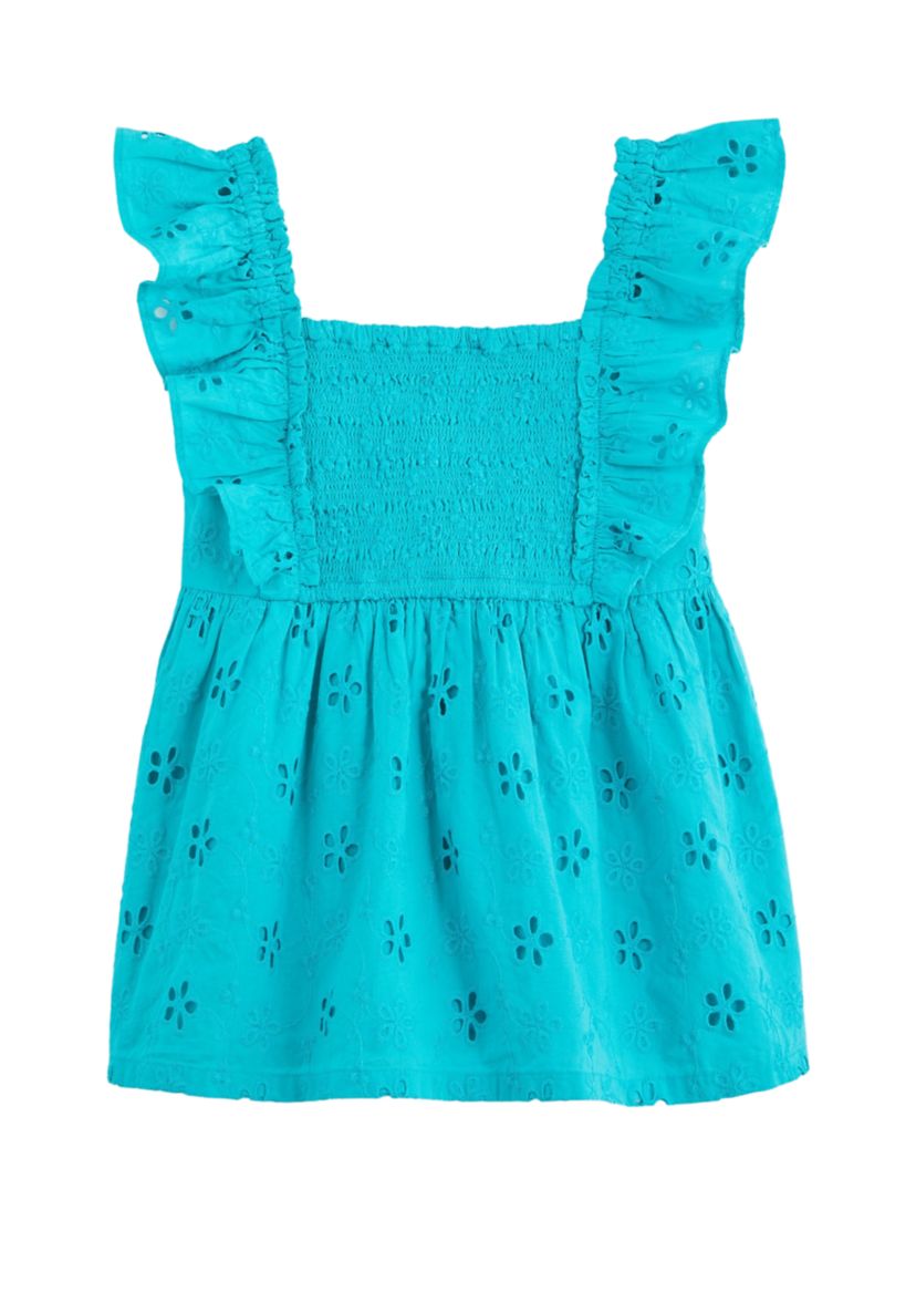 Girls 4-6x Eyelet Smocked Flutter Top 