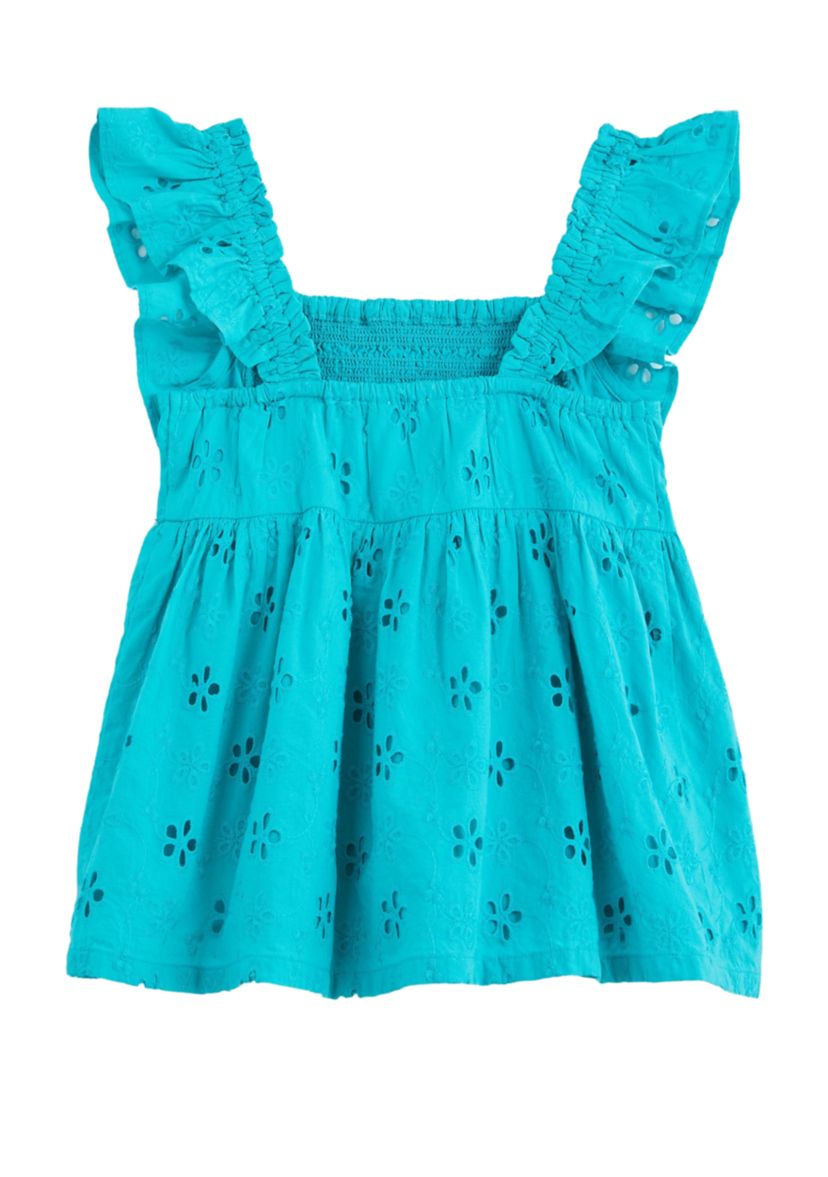 Girls 4-6x Eyelet Smocked Flutter Top 