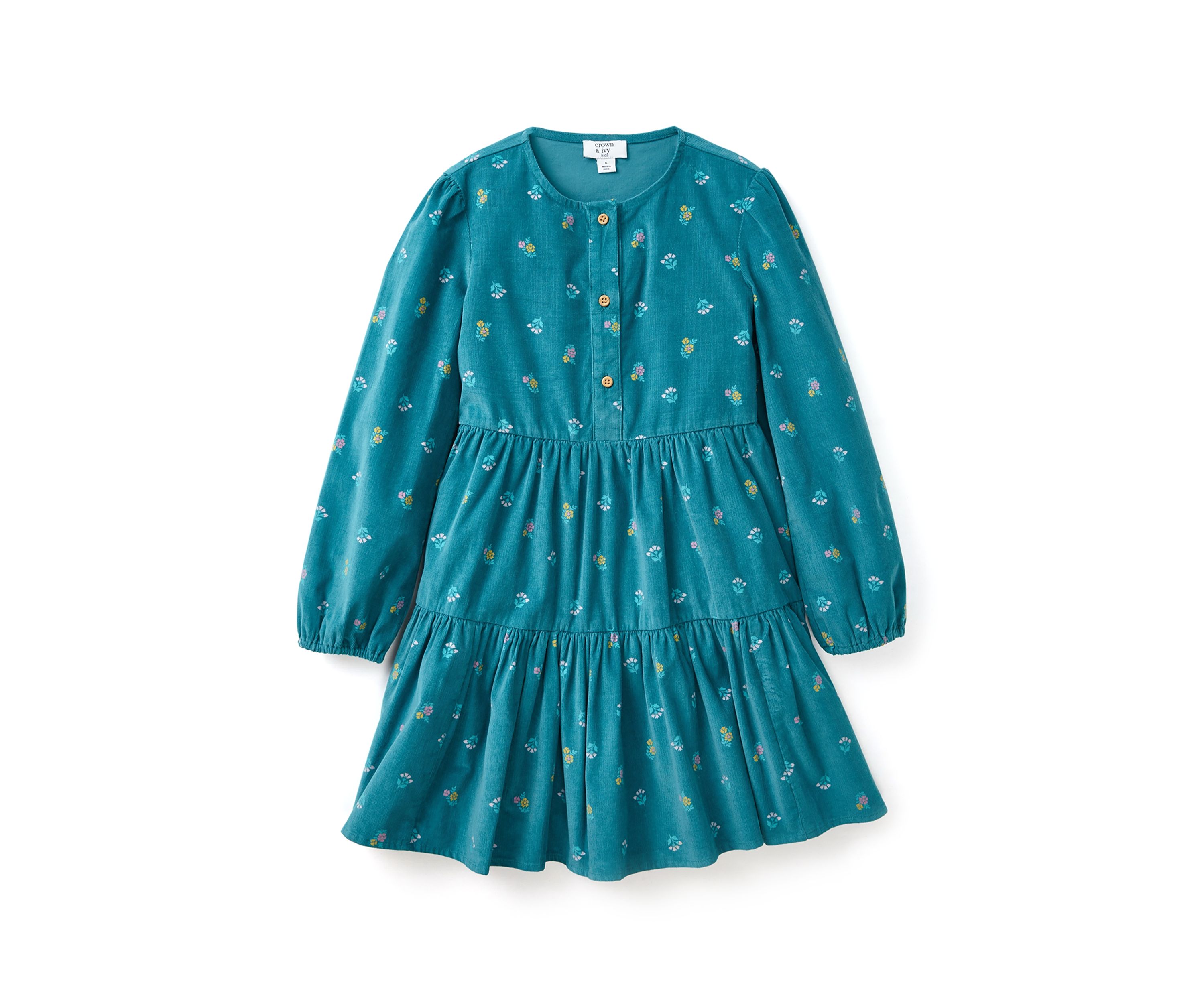 Girls 4-6X Long Sleeve Corduroy Printed Dress 