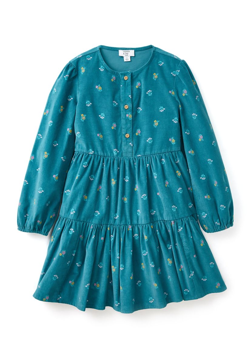 Girls 4-6X Long Sleeve Corduroy Printed Dress 