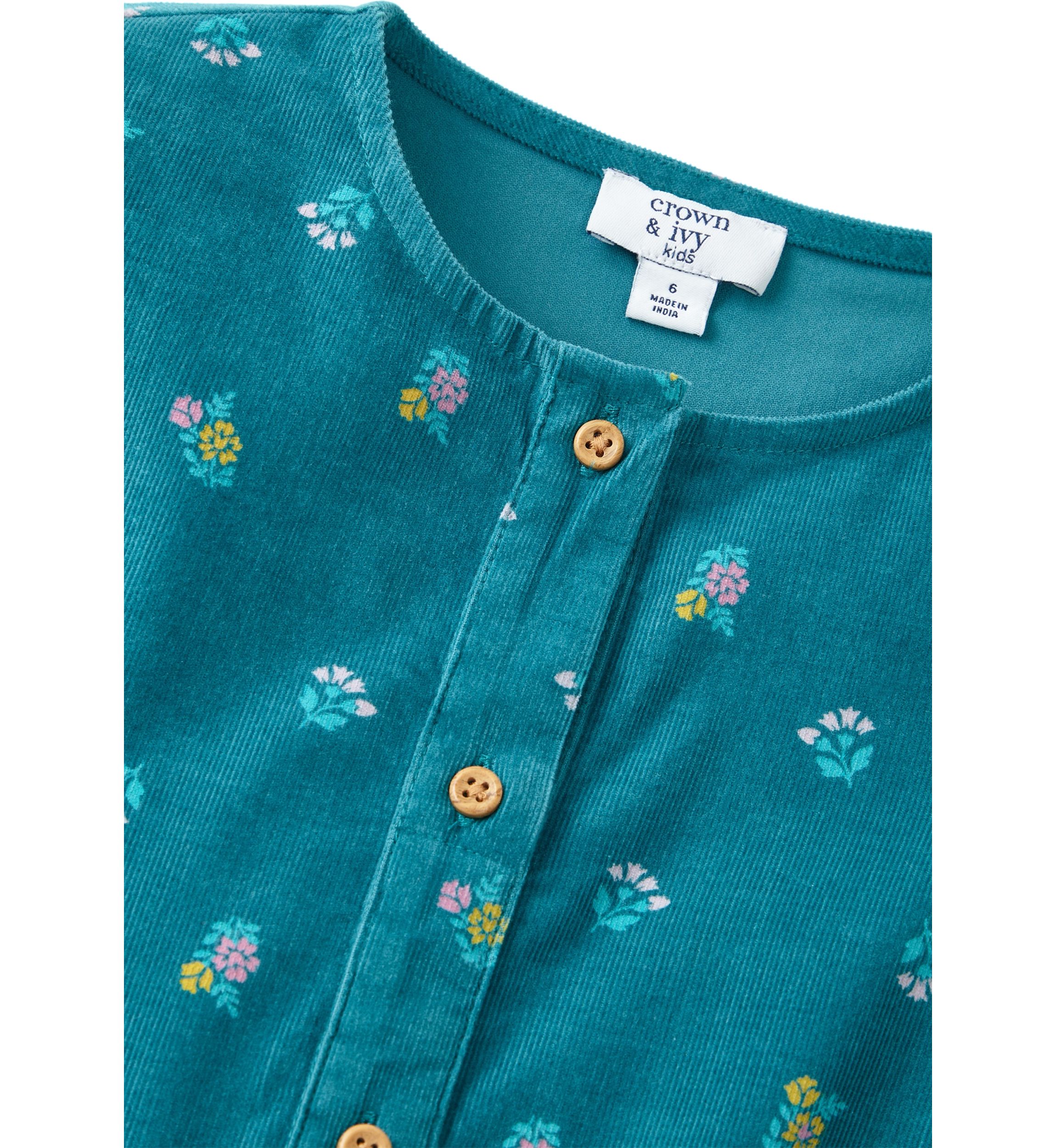 Girls 4-6X Long Sleeve Corduroy Printed Dress 