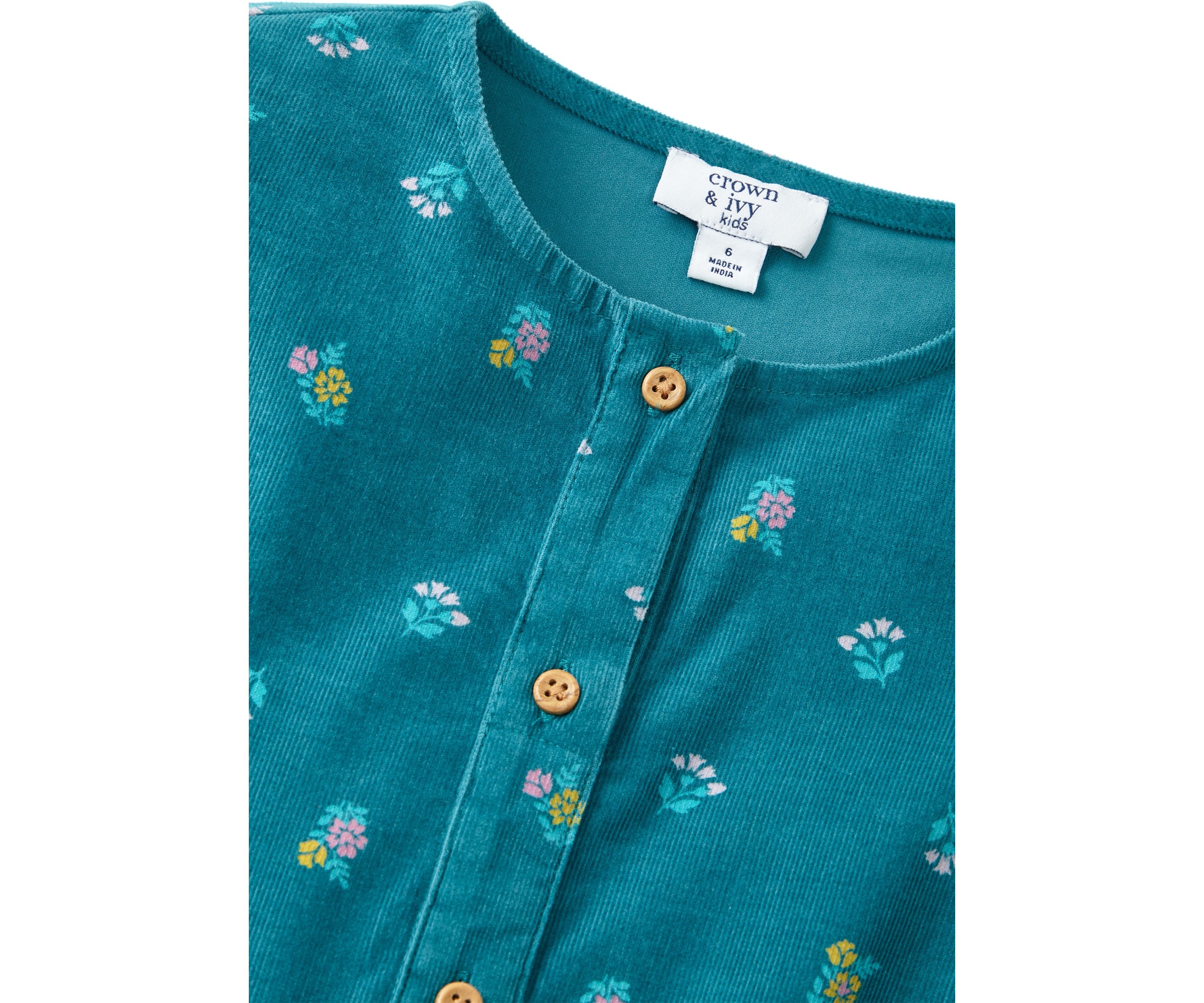 Girls 4-6X Long Sleeve Corduroy Printed Dress 