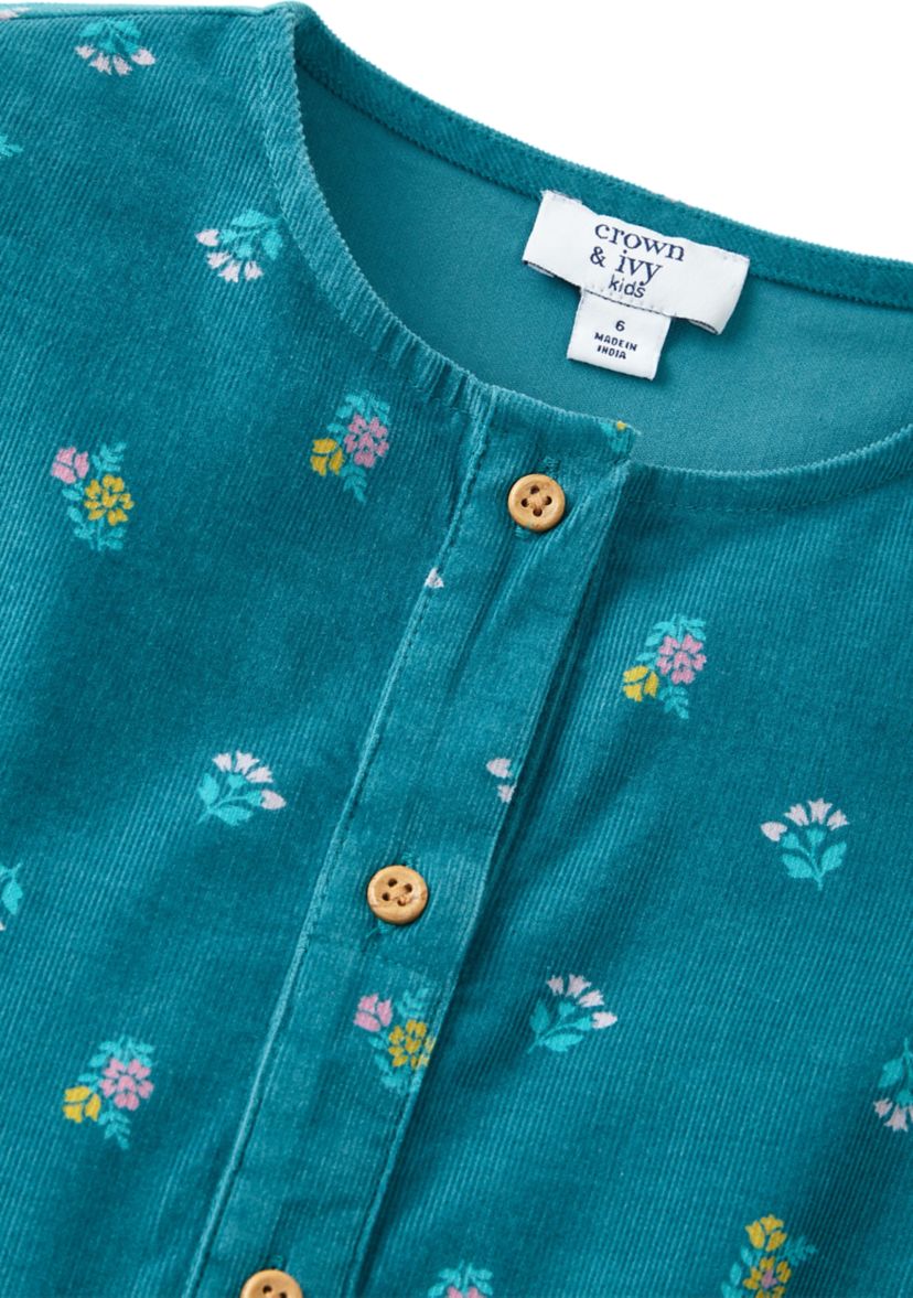 Girls 4-6X Long Sleeve Corduroy Printed Dress 