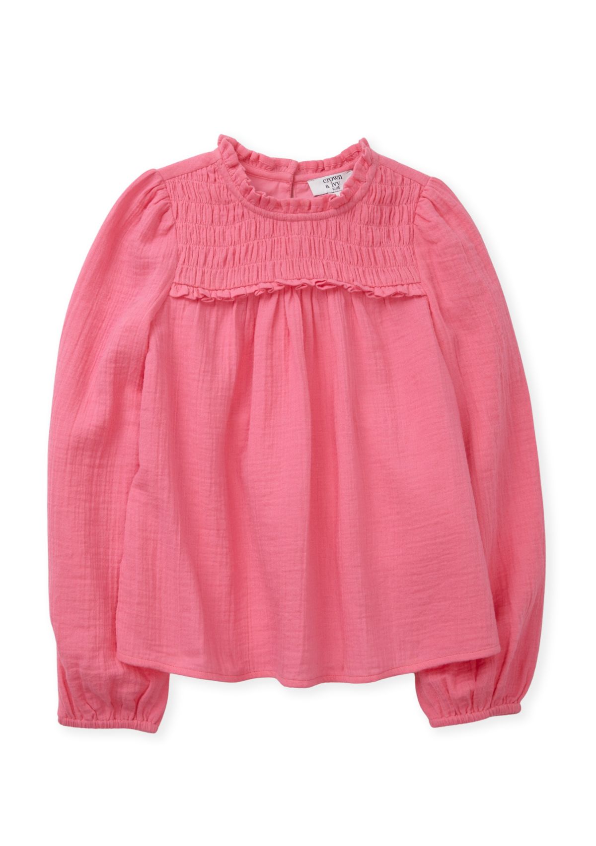 Girls 4-6x Long Sleeve Ruffle Neck Top