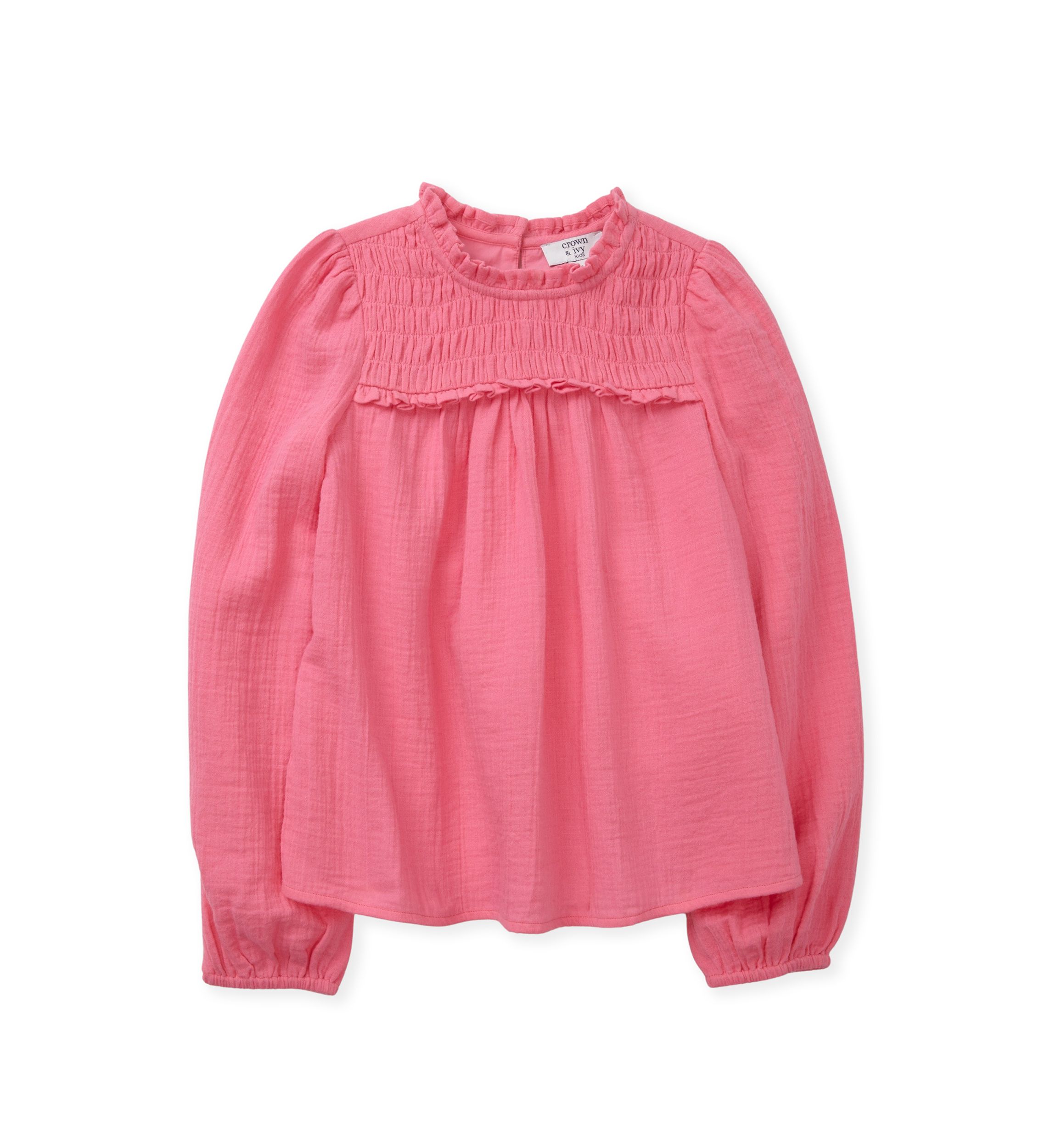 Girls 4-6x Long Sleeve Ruffle Neck Top
