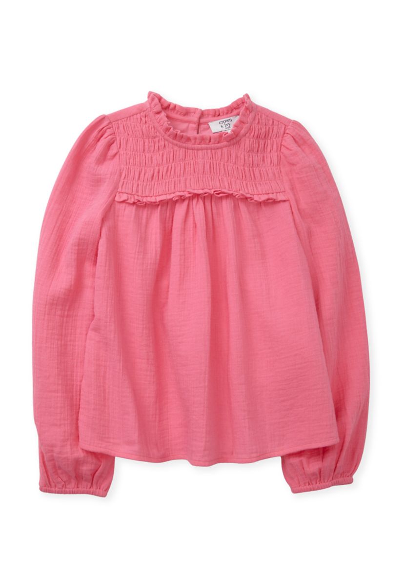 Girls 4-6x Long Sleeve Ruffle Neck Top