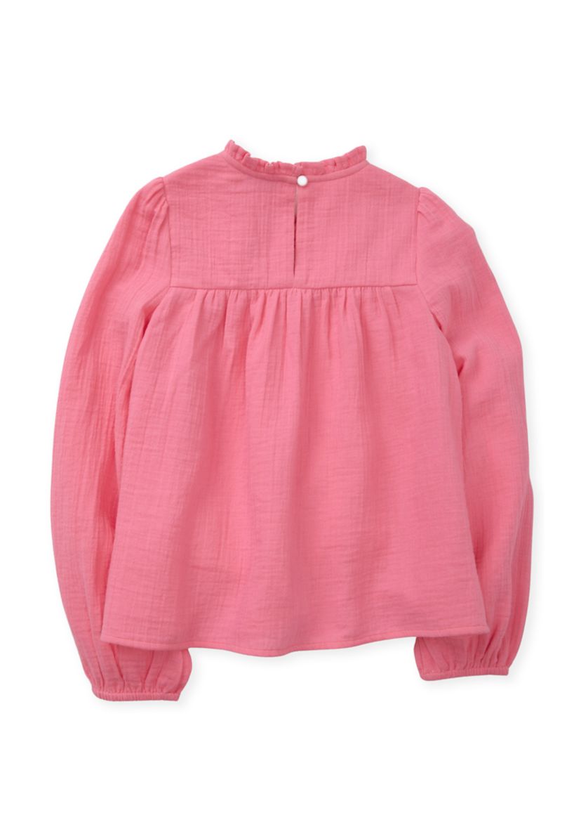 Girls 4-6x Long Sleeve Ruffle Neck Top