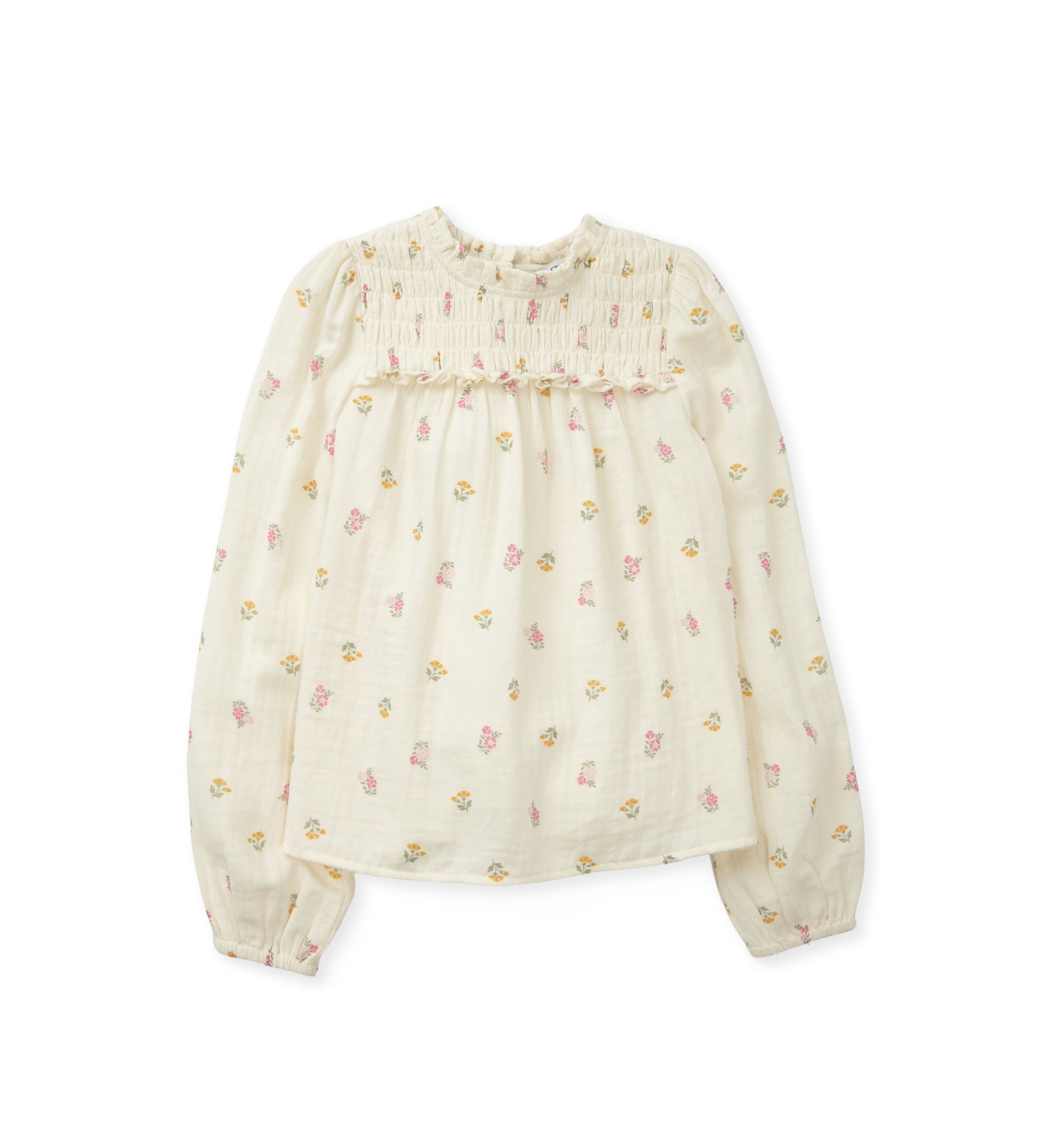 Girls 7-16 Long Sleeve Ruffle Neck Printed Top