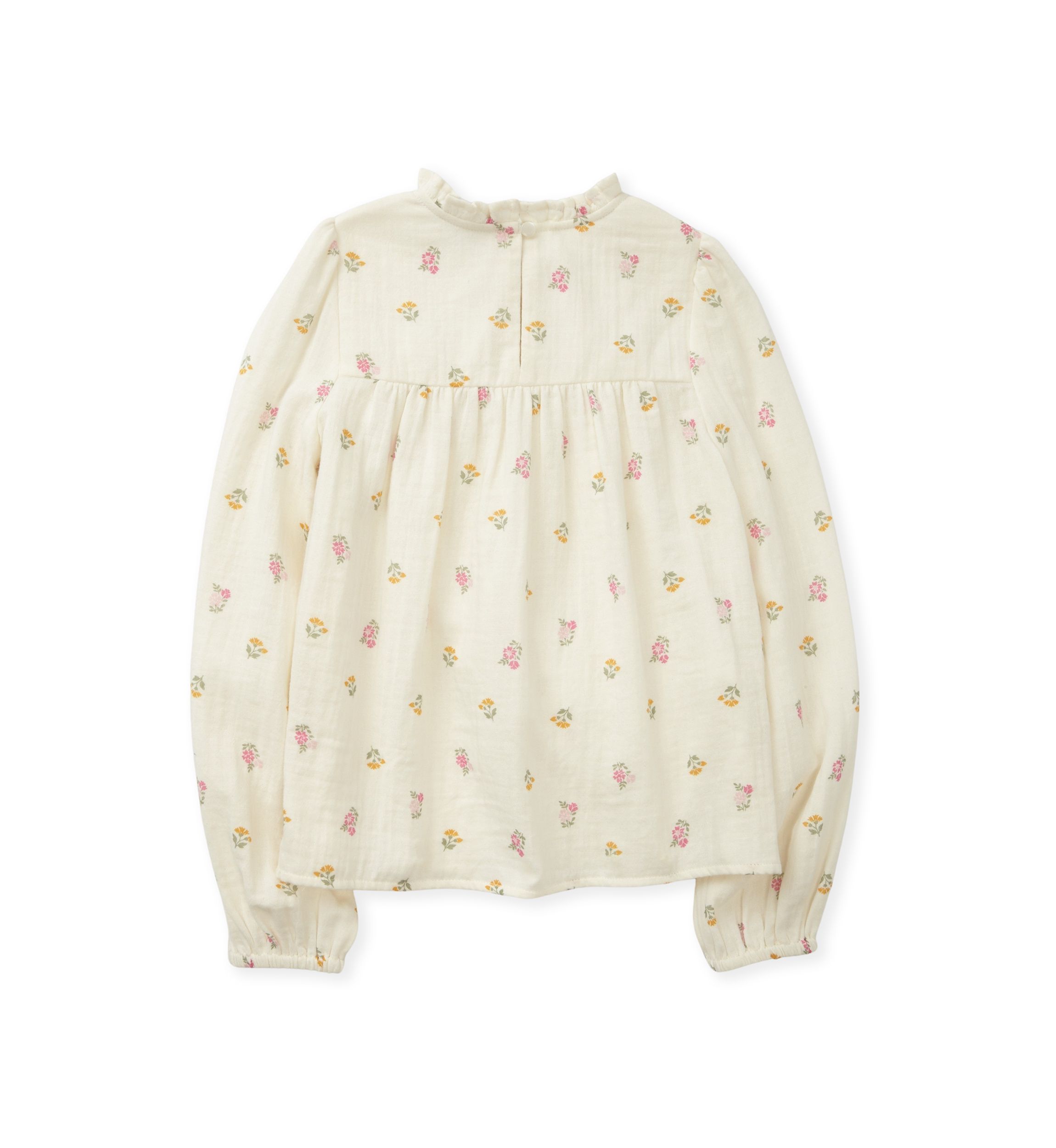 Girls 7-16 Long Sleeve Ruffle Neck Printed Top