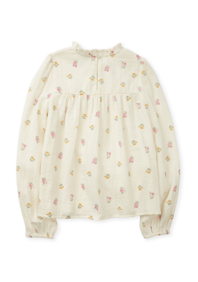 Girls 7-16 Long Sleeve Ruffle Neck Printed Top