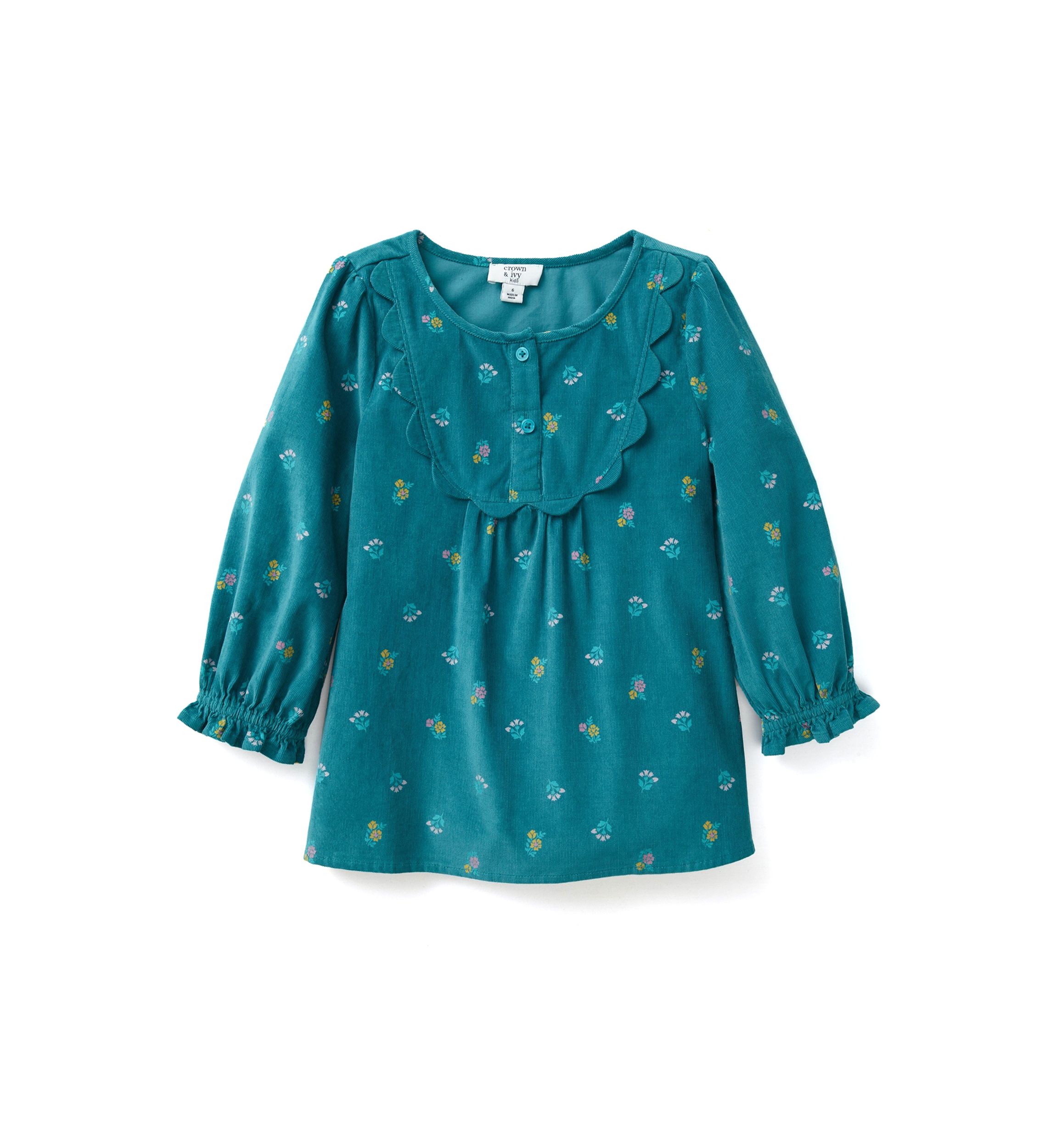 Girls 4-6x Long Sleeve Corduroy Printed Top