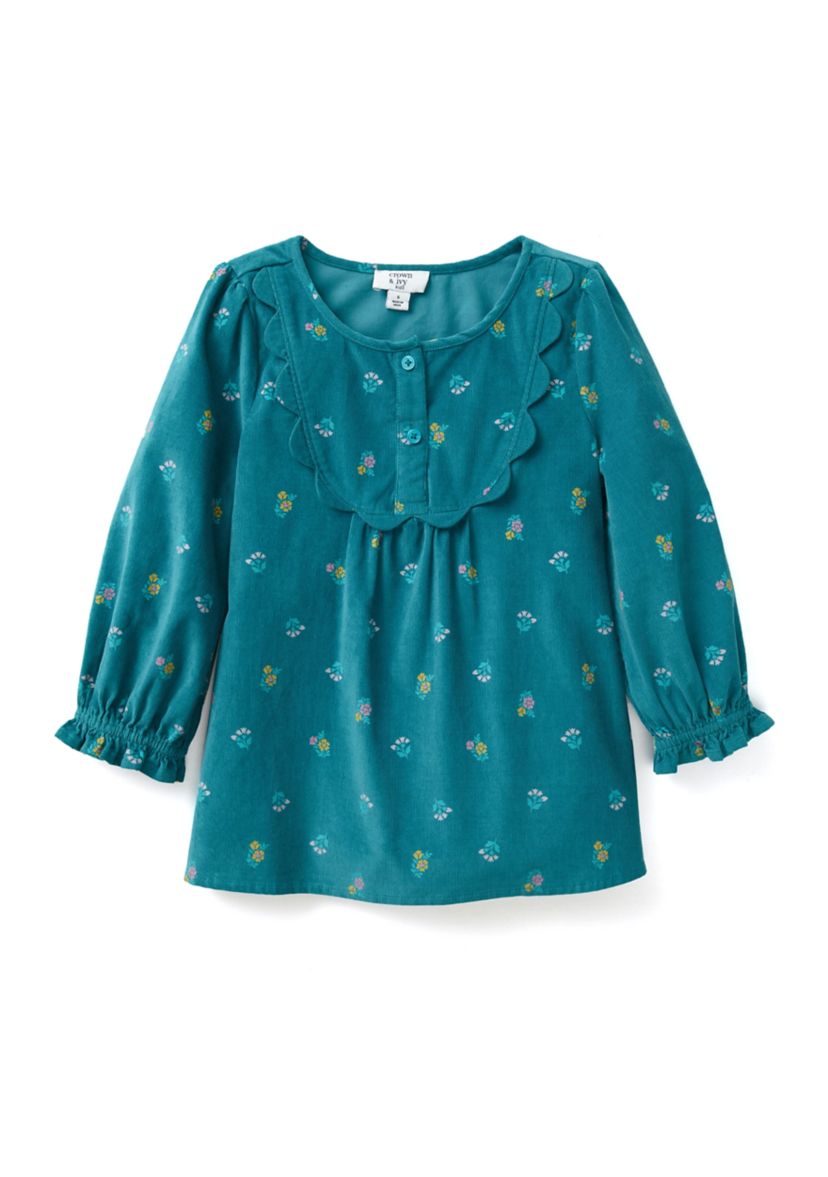 Girls 4-6x Long Sleeve Corduroy Printed Top