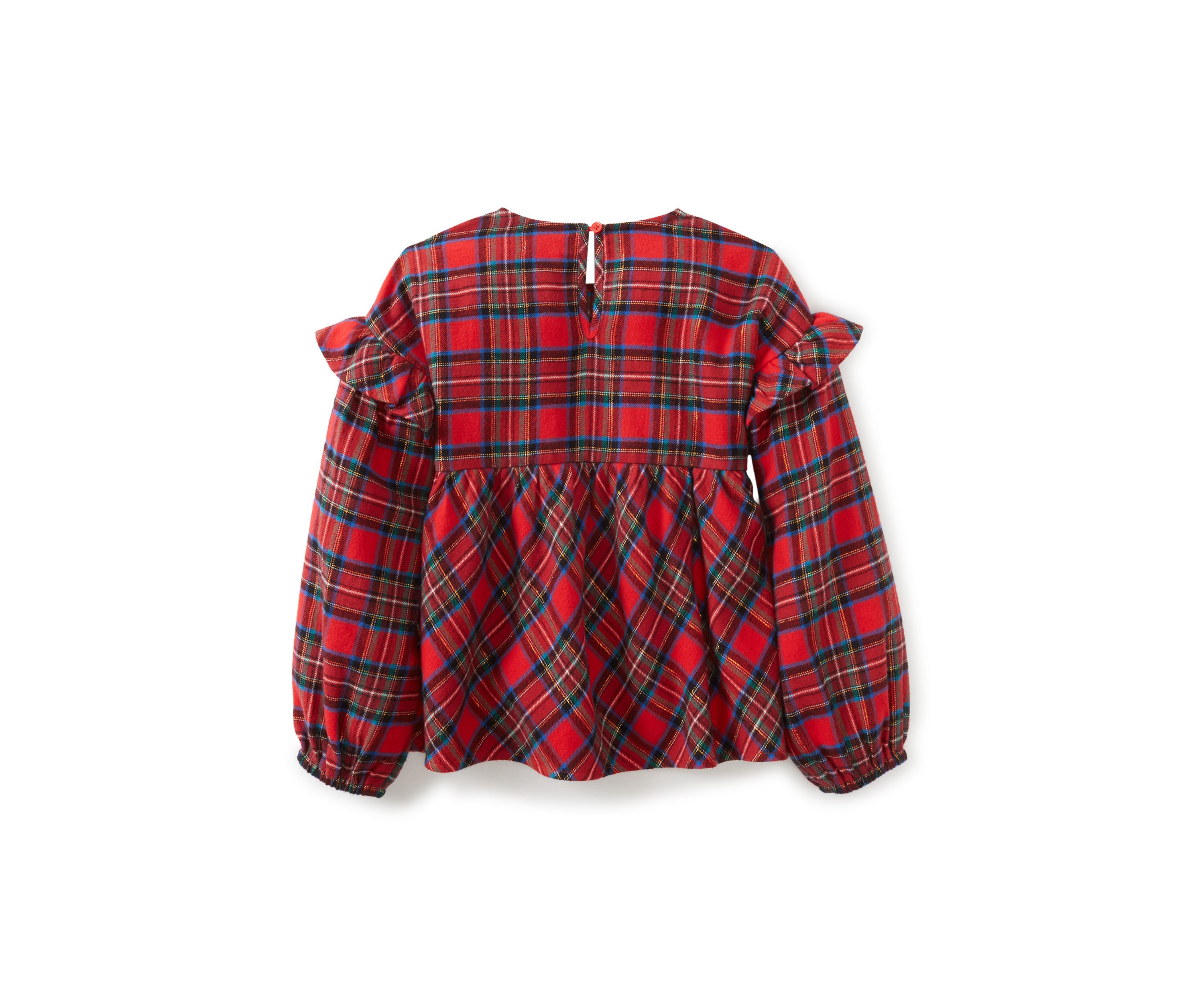 Girls 4-6x Long Sleeve Ruffle Shoulder Plaid Yarn Dye Top 