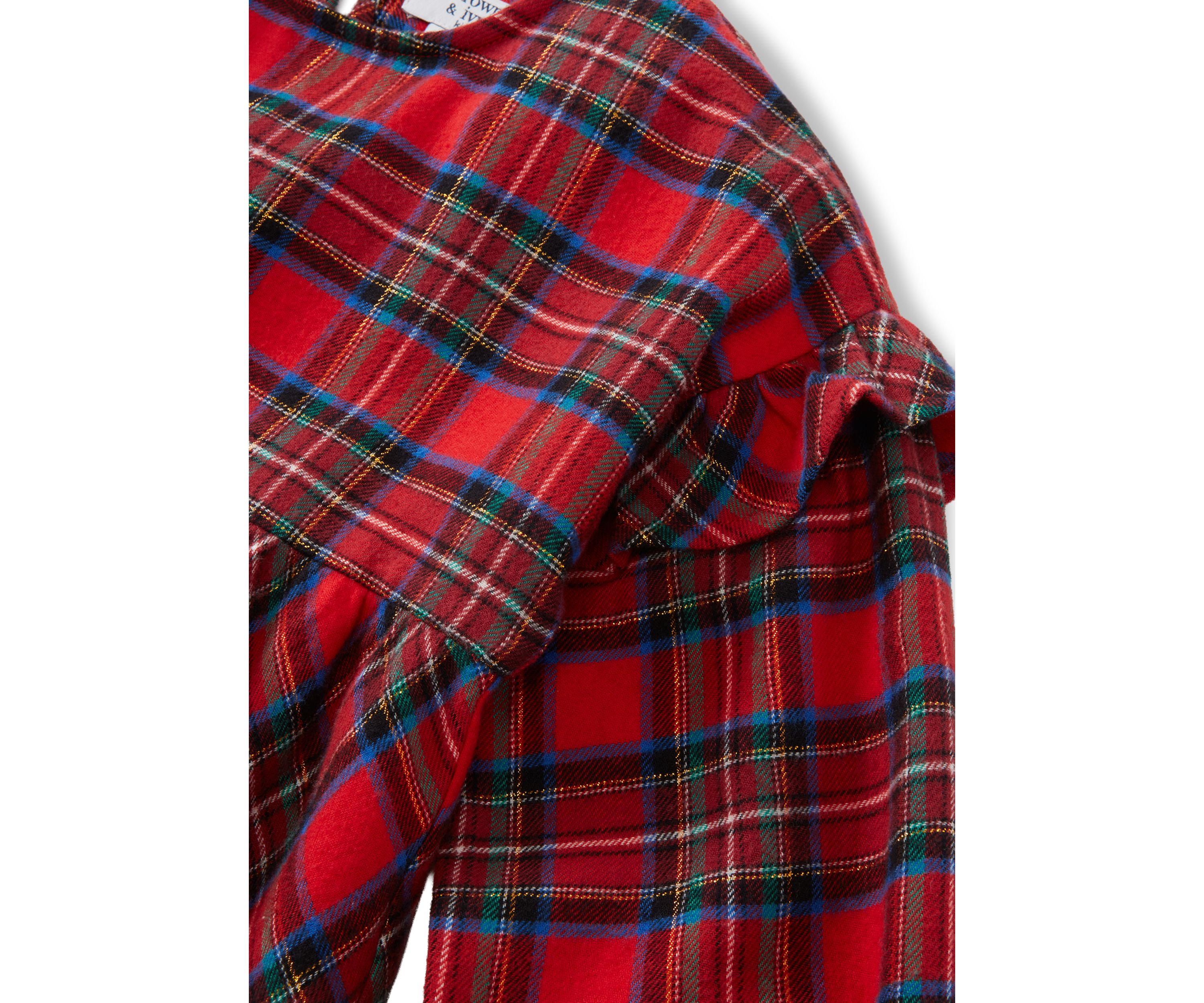 Girls 4-6x Long Sleeve Ruffle Shoulder Plaid Yarn Dye Top 