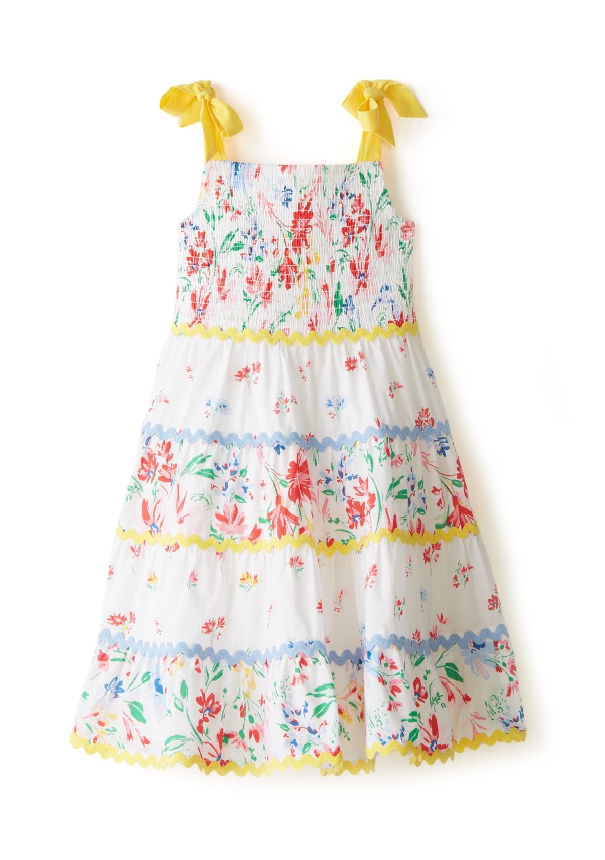 Girls 4-6x Bow Strap Pattern Mix Dress