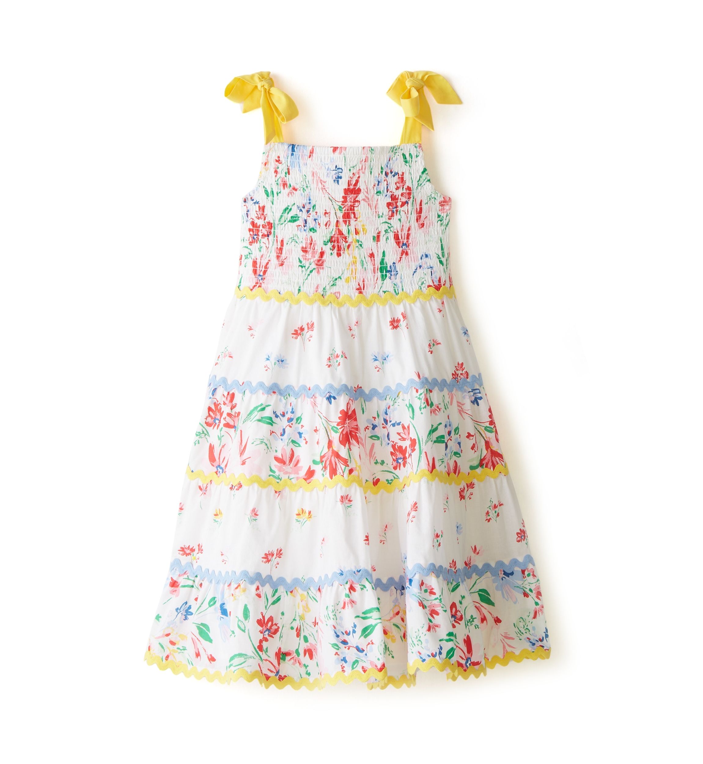 Girls 4-6x Bow Strap Pattern Mix Dress