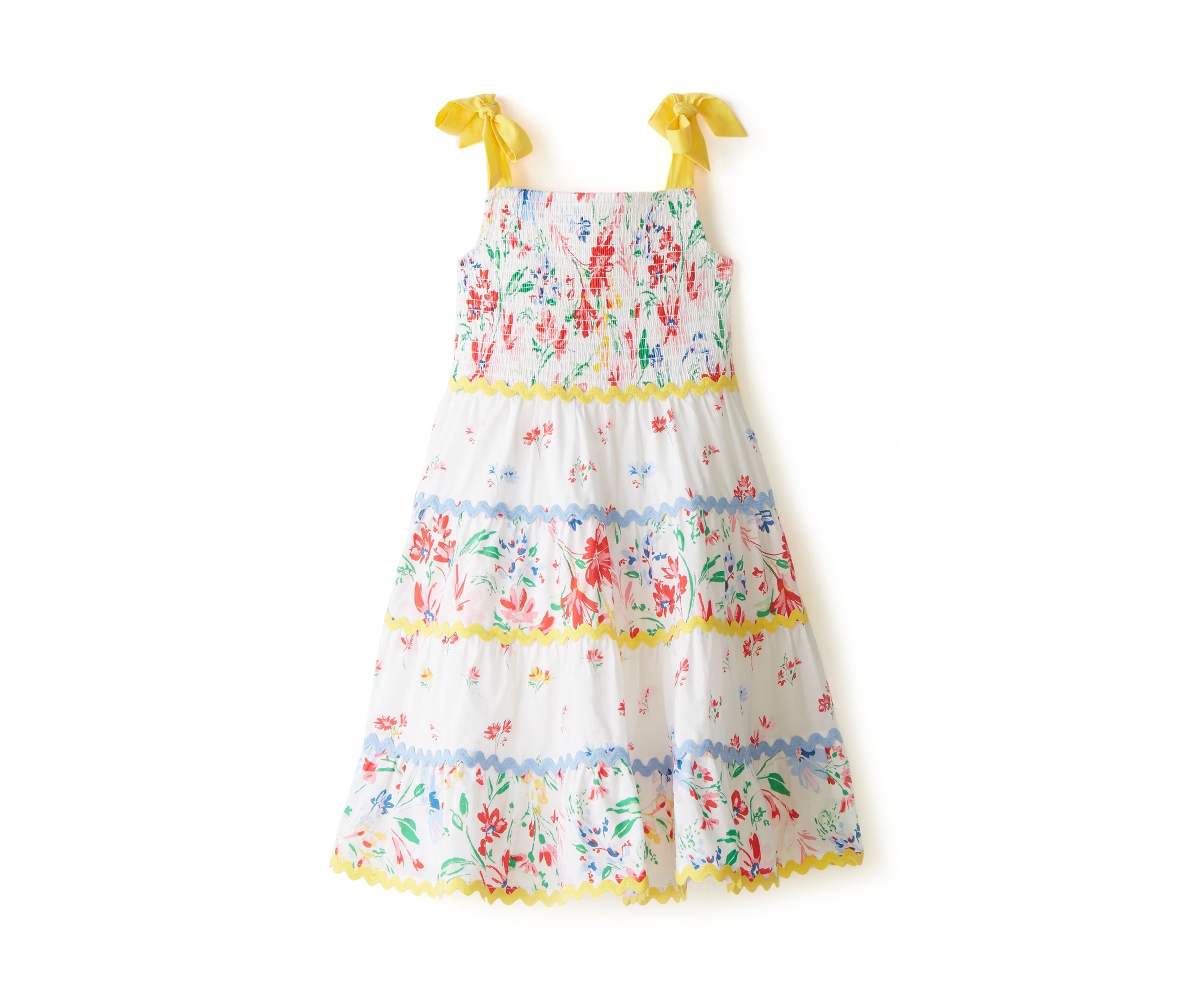 Girls 4-6x Bow Strap Pattern Mix Dress