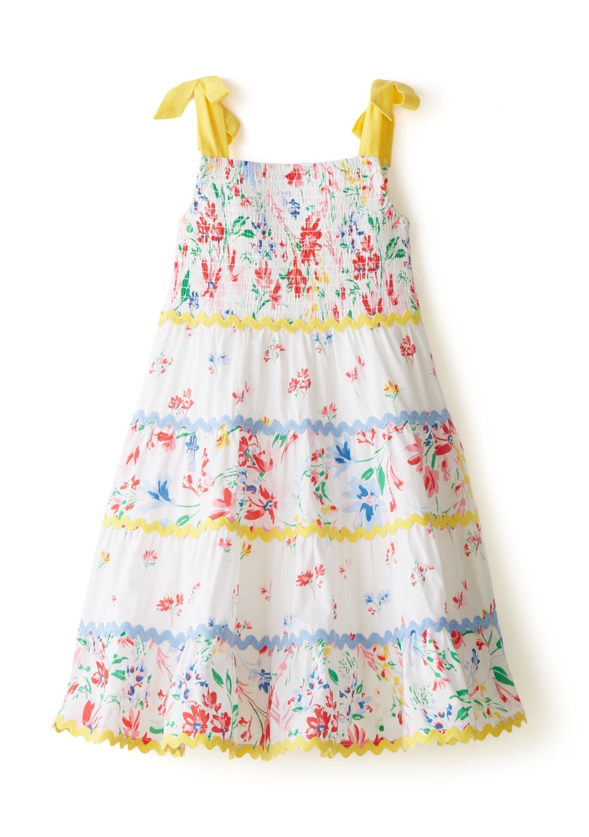 Girls 4-6x Bow Strap Pattern Mix Dress