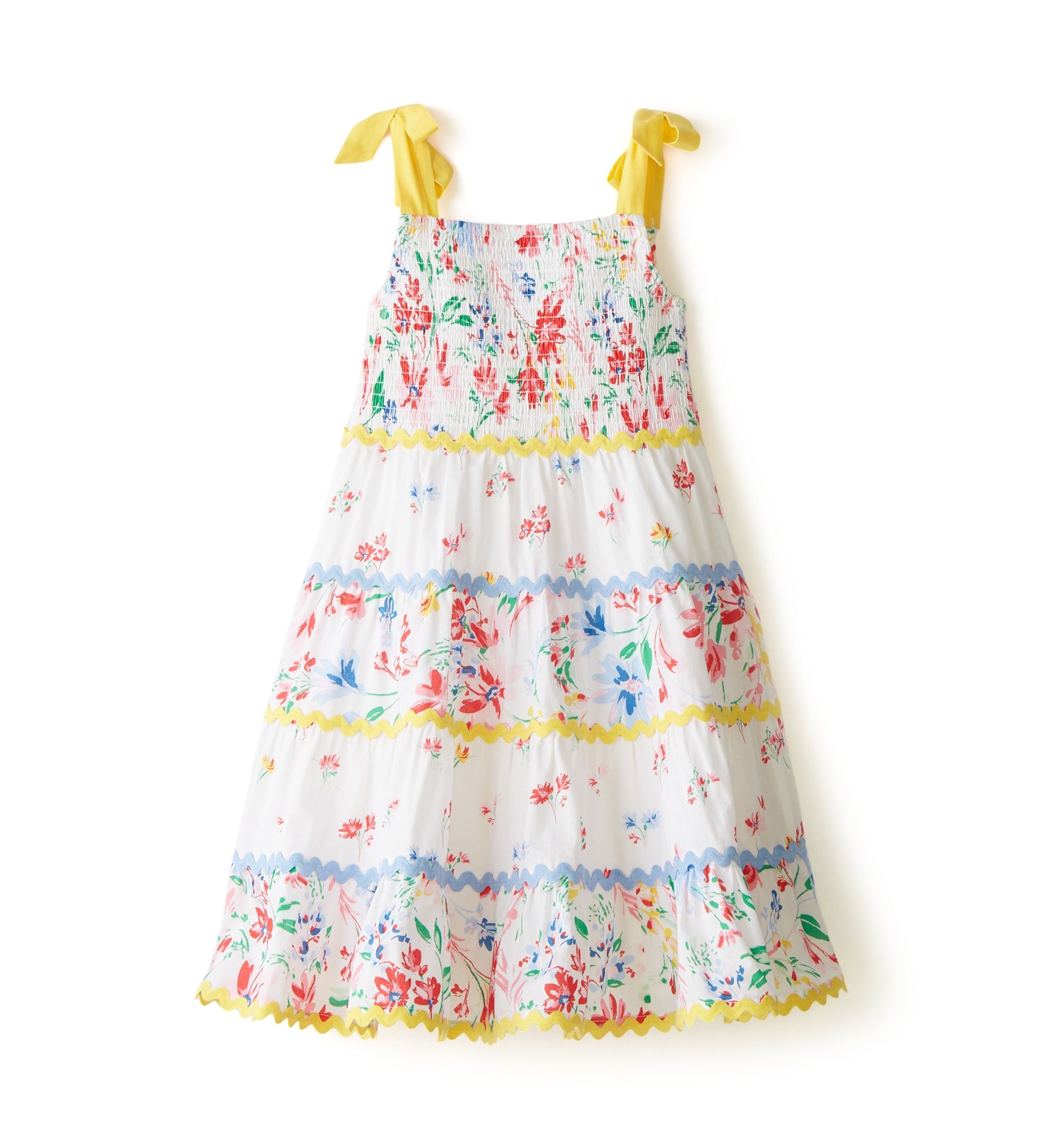 Girls 4-6x Bow Strap Pattern Mix Dress