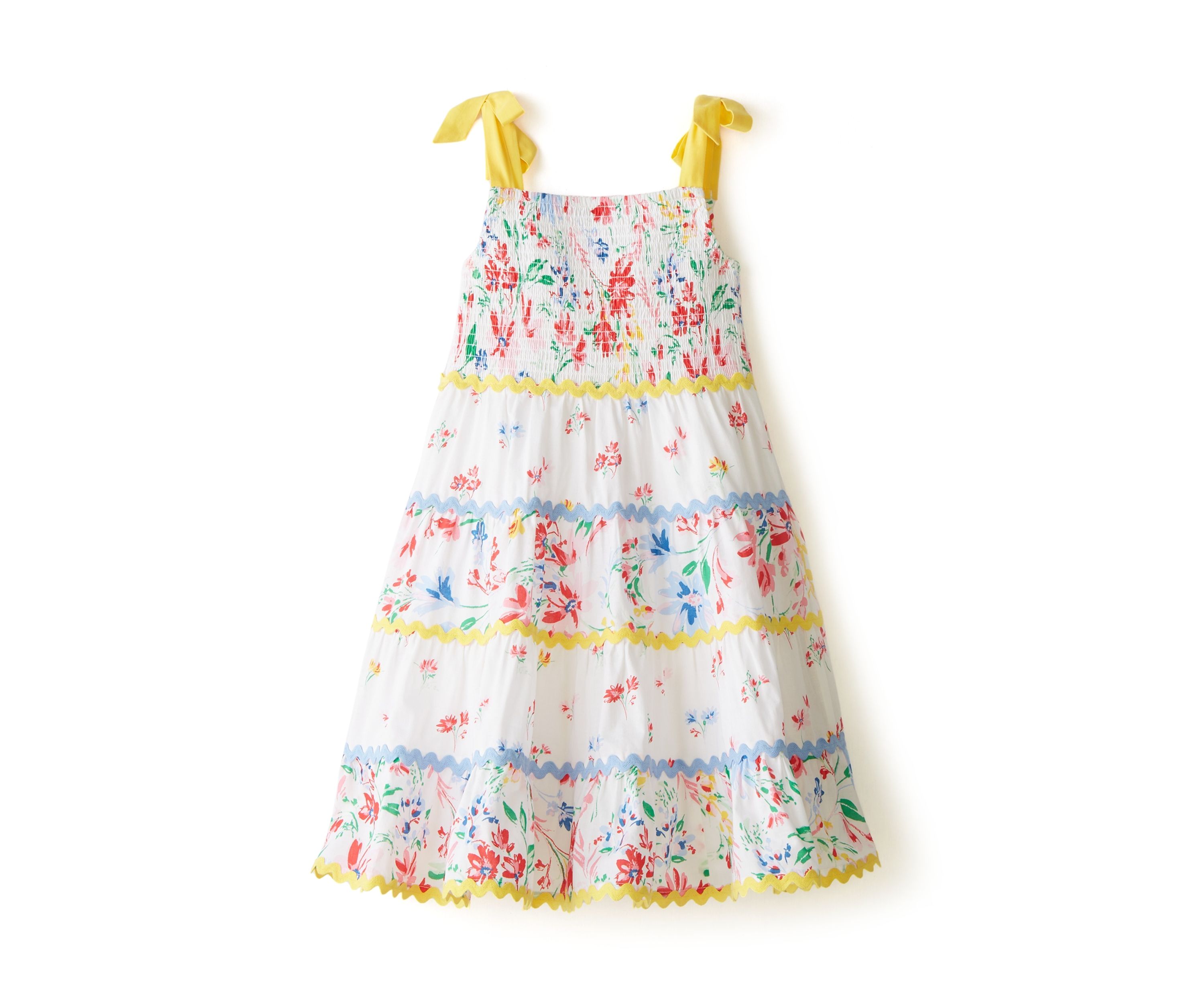 Girls 4-6x Bow Strap Pattern Mix Dress