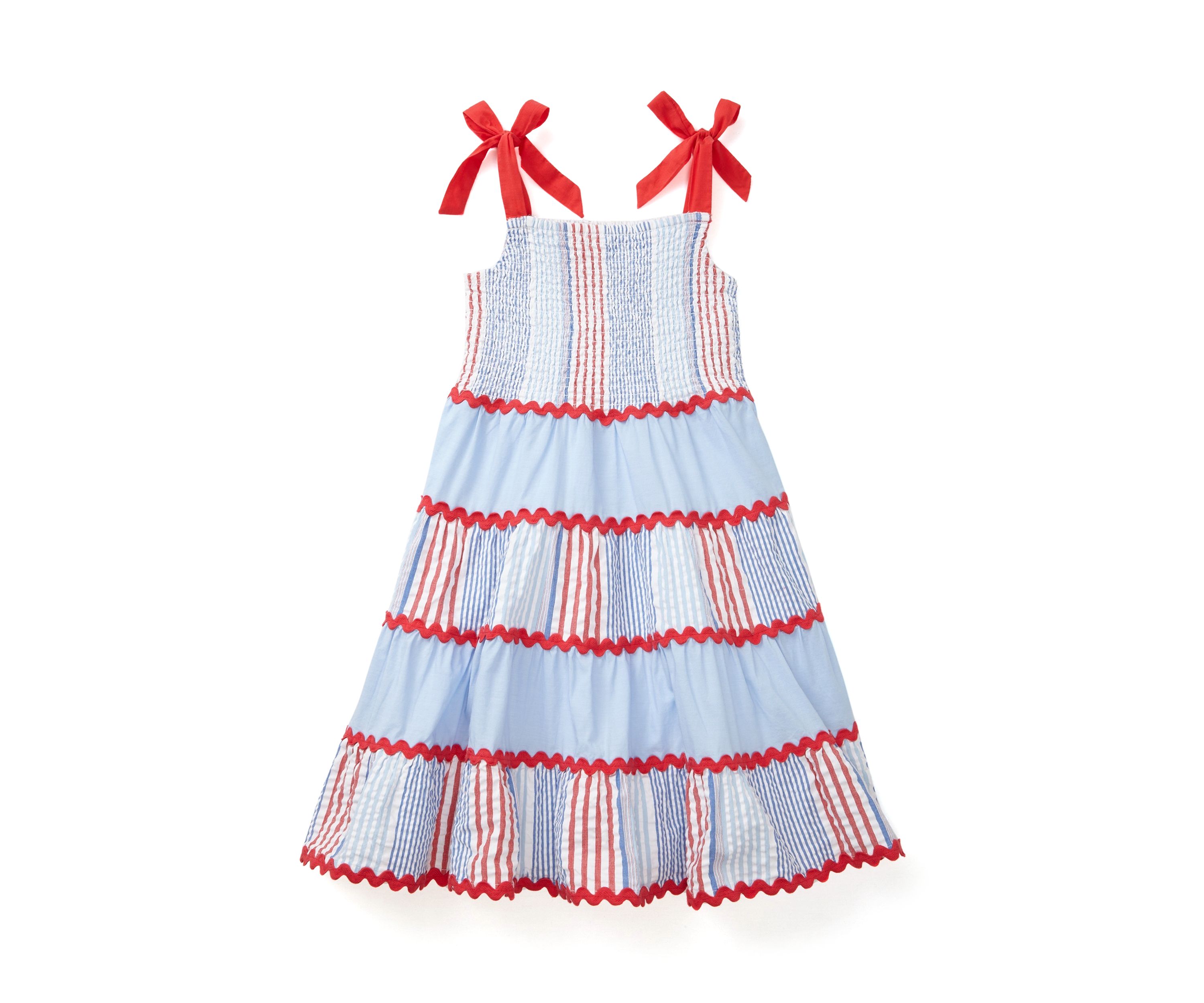 Girls 4-6x Bow Strap Pattern Mix Dress