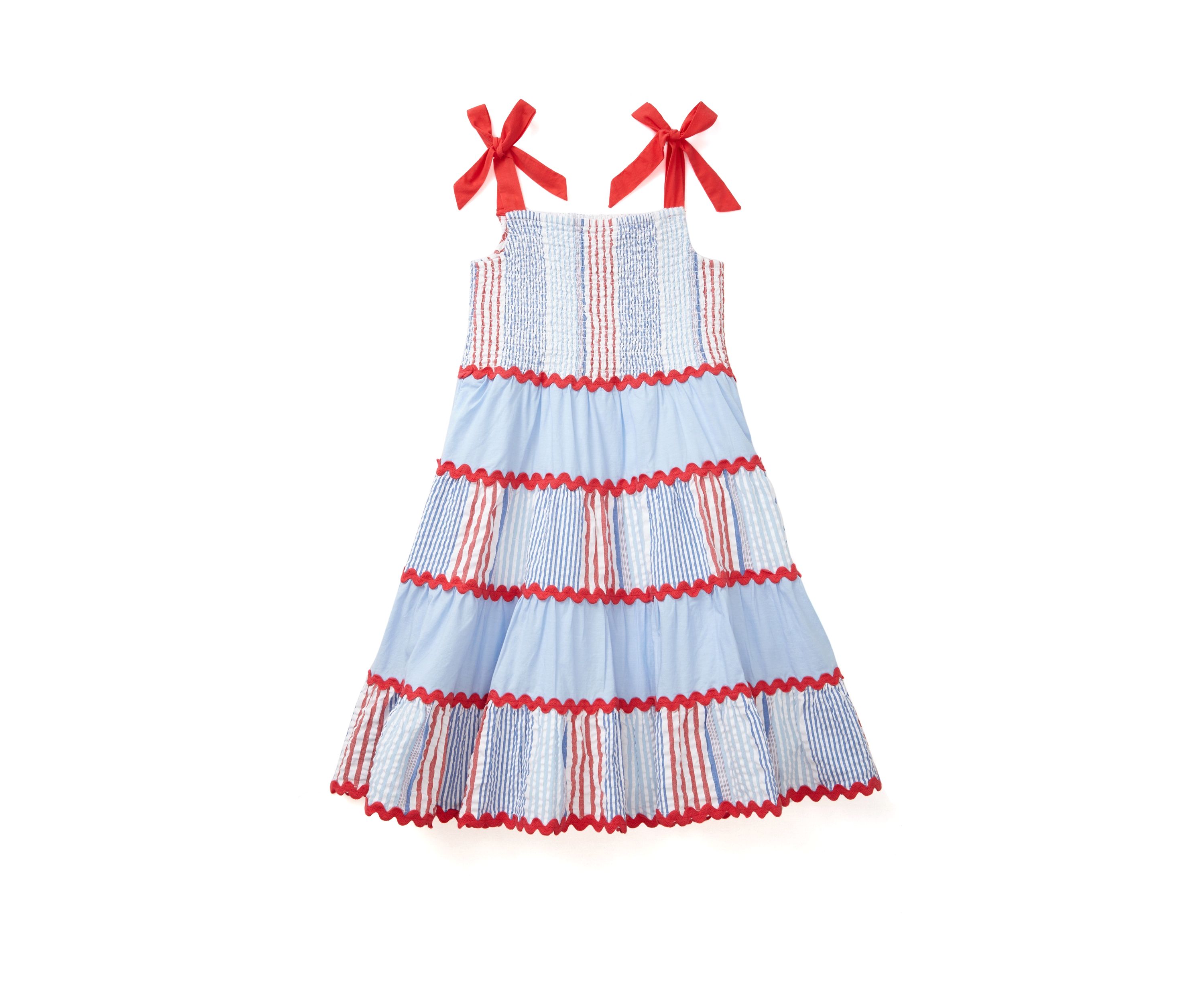 Girls 4-6x Bow Strap Pattern Mix Dress