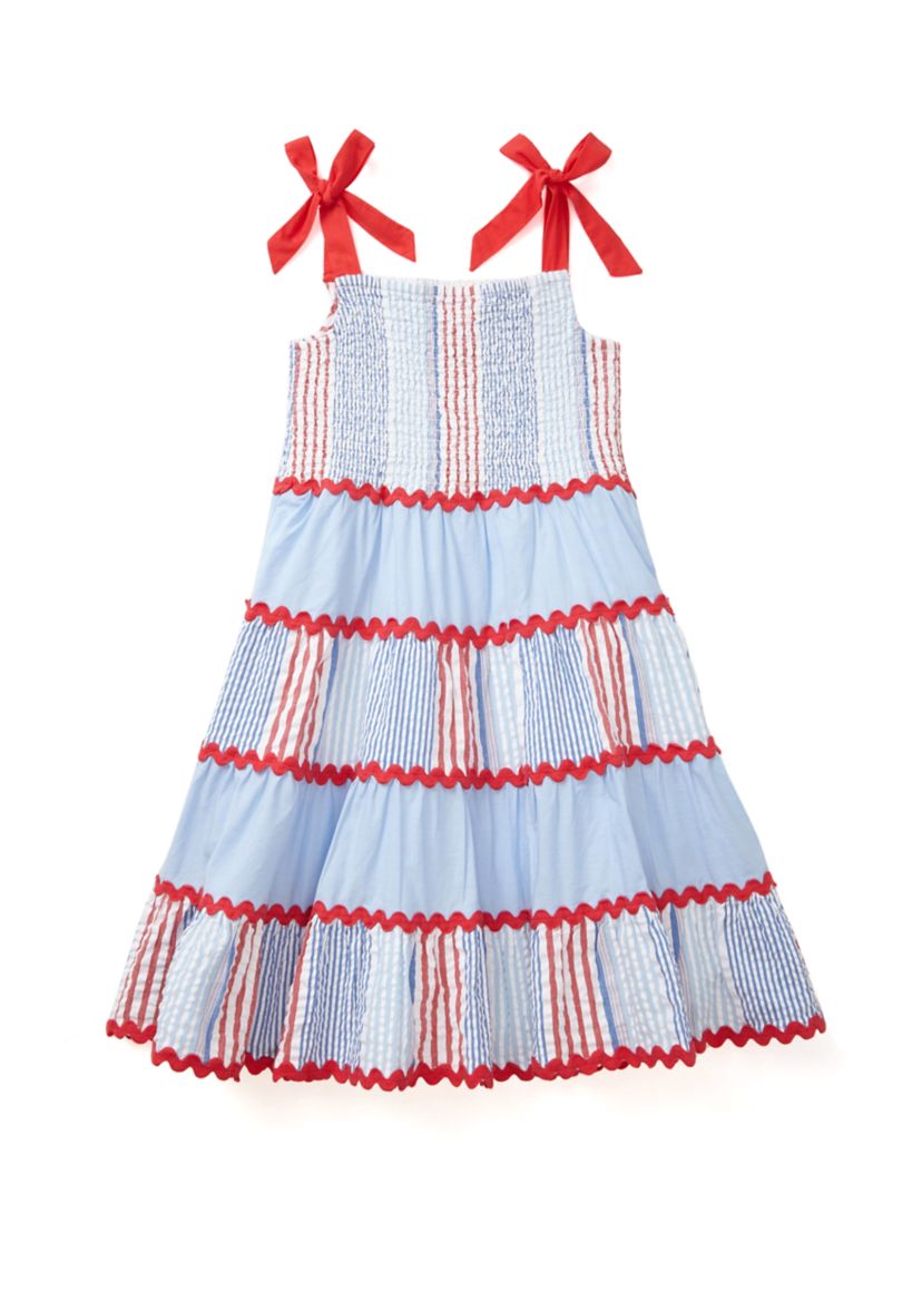 Girls 4-6x Bow Strap Pattern Mix Dress