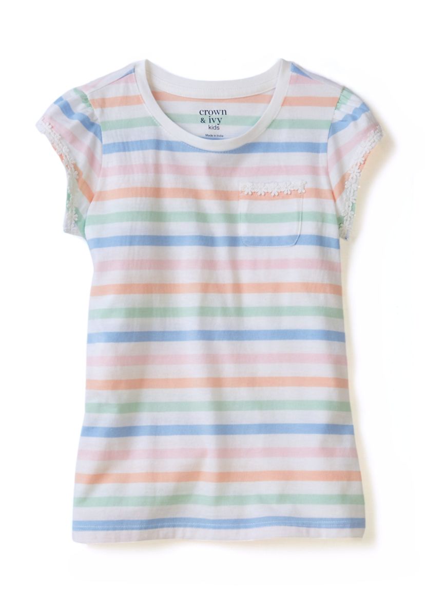 Girls 4-6x Daisy Trim Pocket T-Shirt
