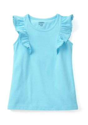 Crown & Ivy Girls 4-6x Pom Ruffle Trim Tank Top