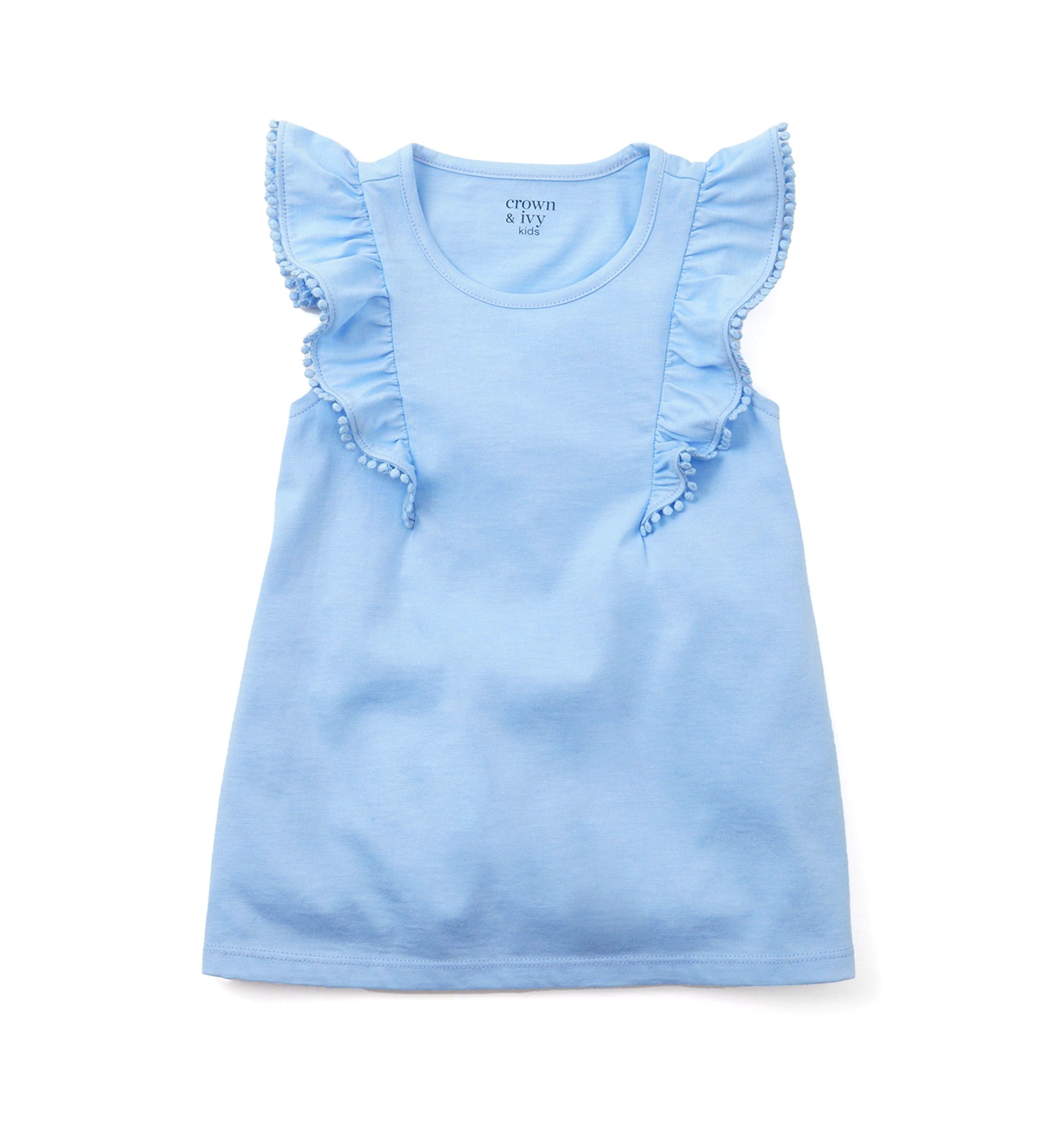 Girls 4-6x Pom Ruffle Trim Tank Top
