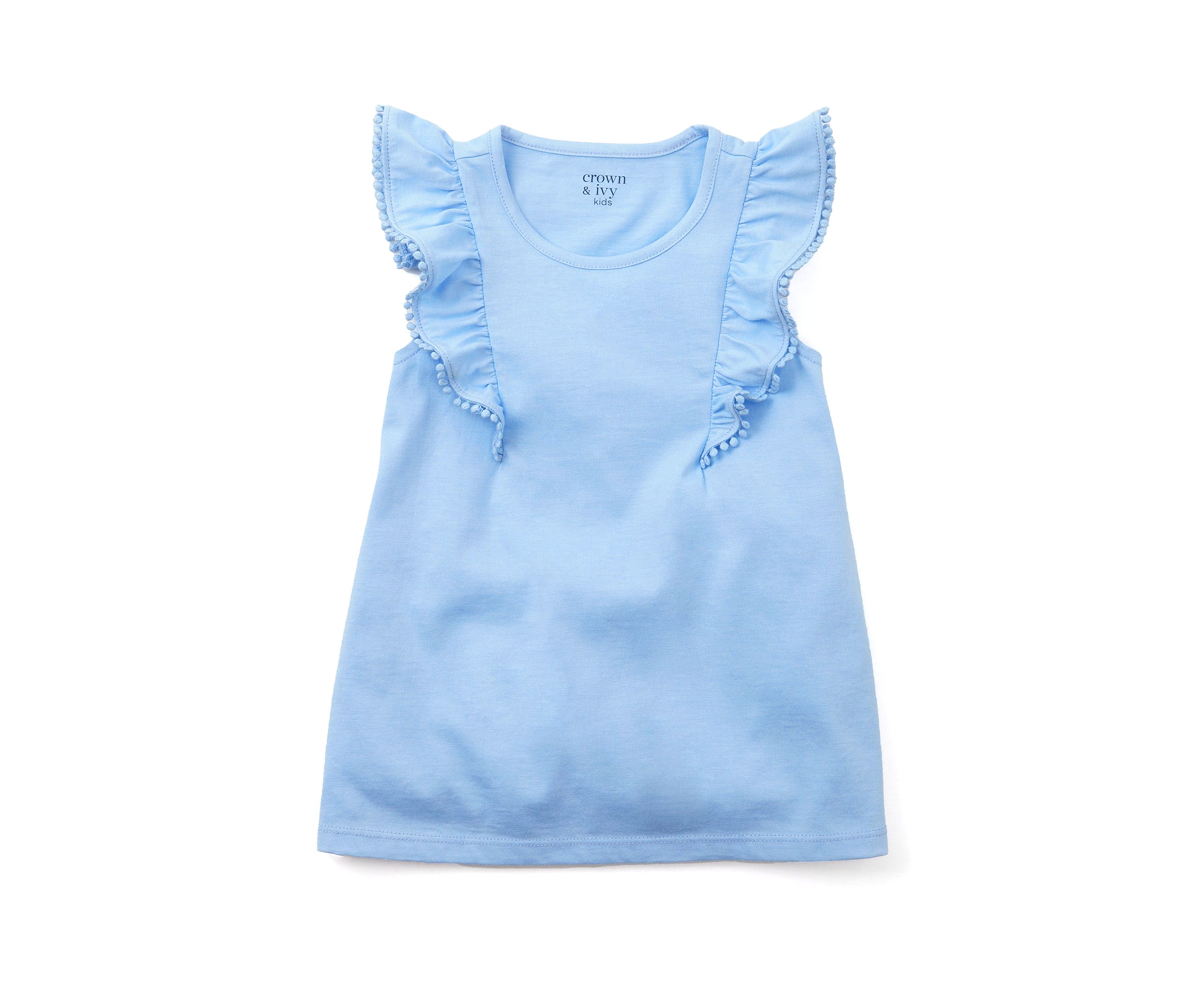 Girls 4-6x Pom Ruffle Trim Tank Top
