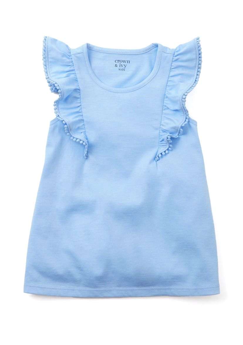 Girls 4-6x Pom Ruffle Trim Tank Top