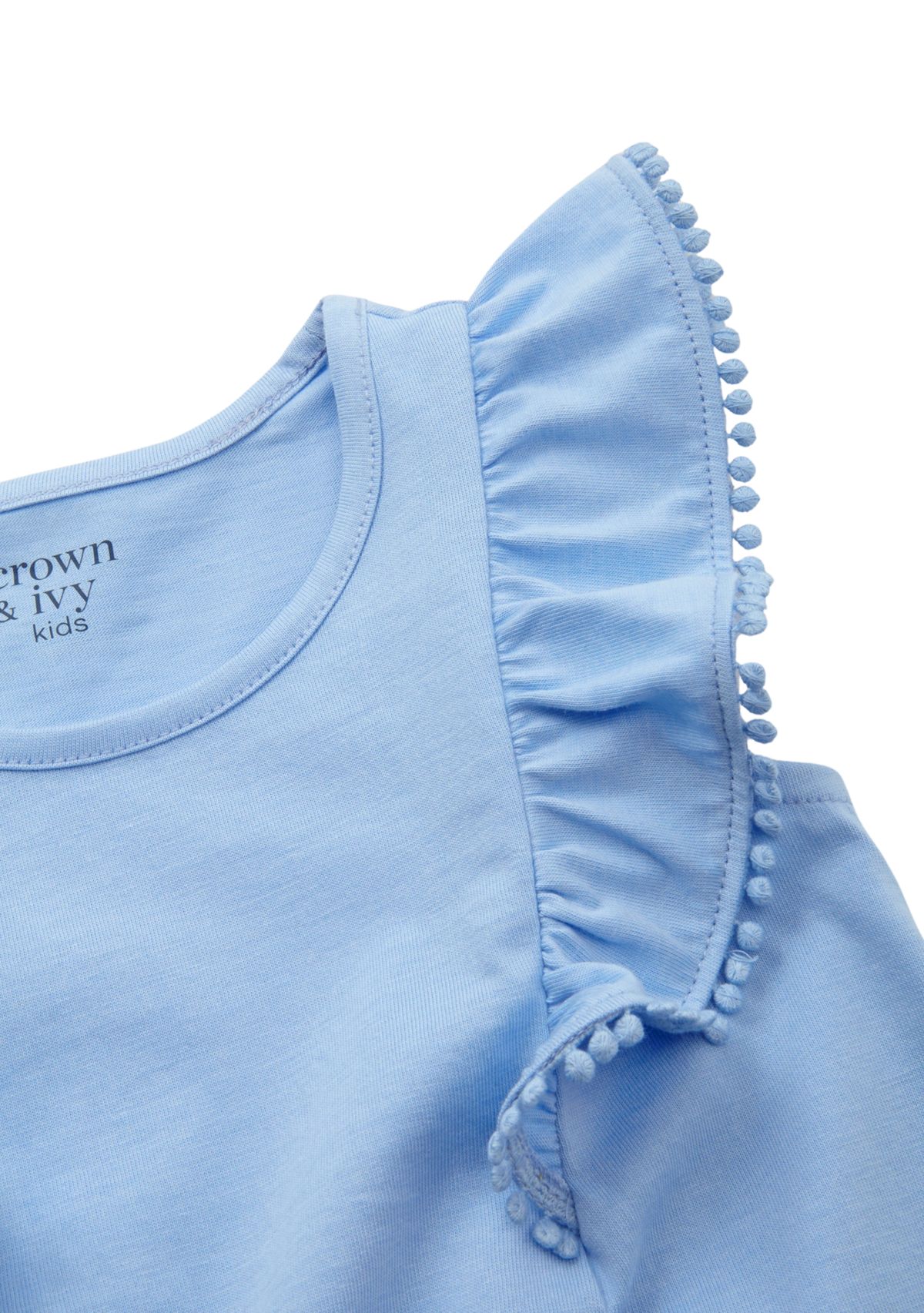 Girls 4-6x Pom Ruffle Trim Tank Top