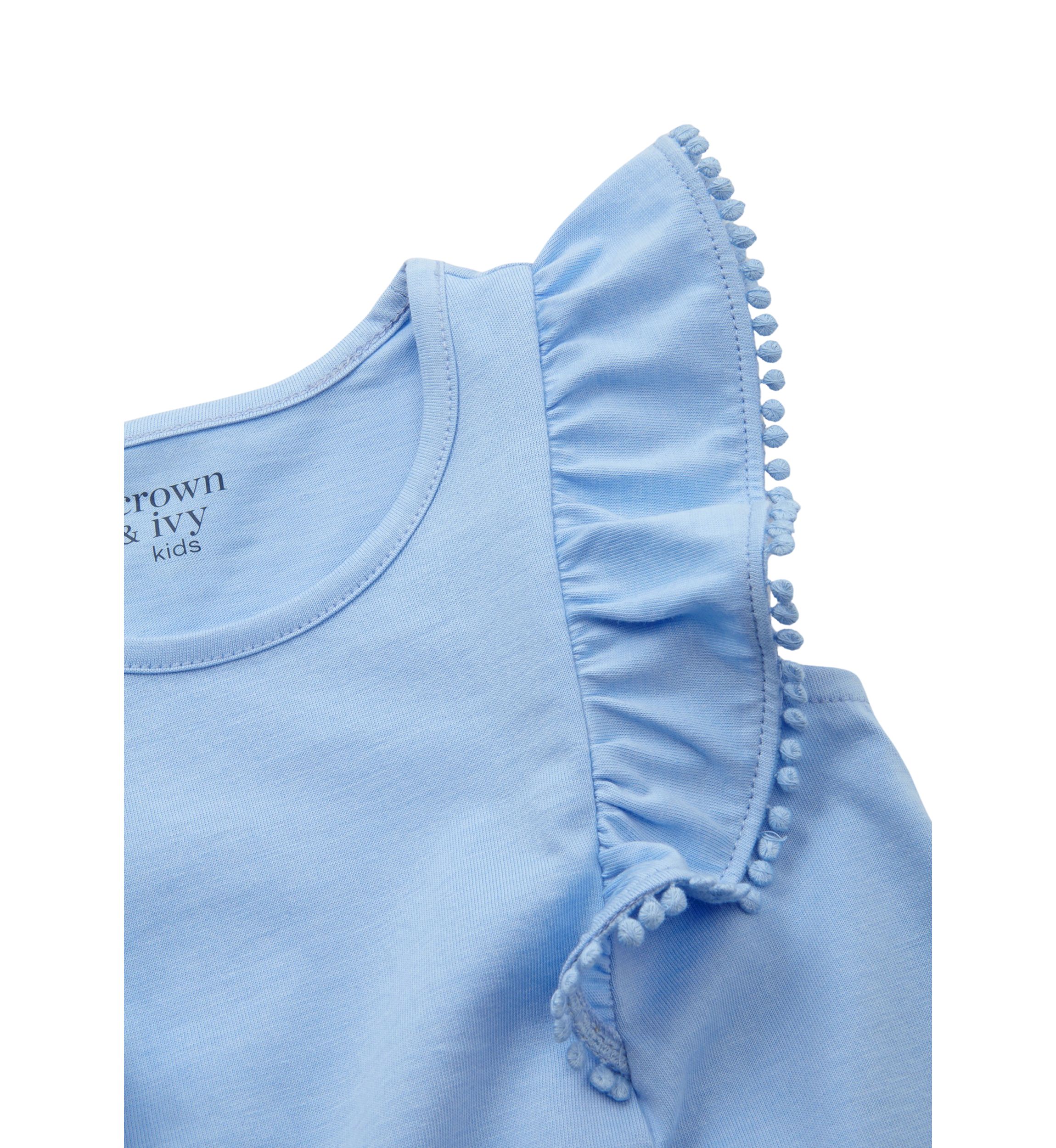 Girls 4-6x Pom Ruffle Trim Tank Top