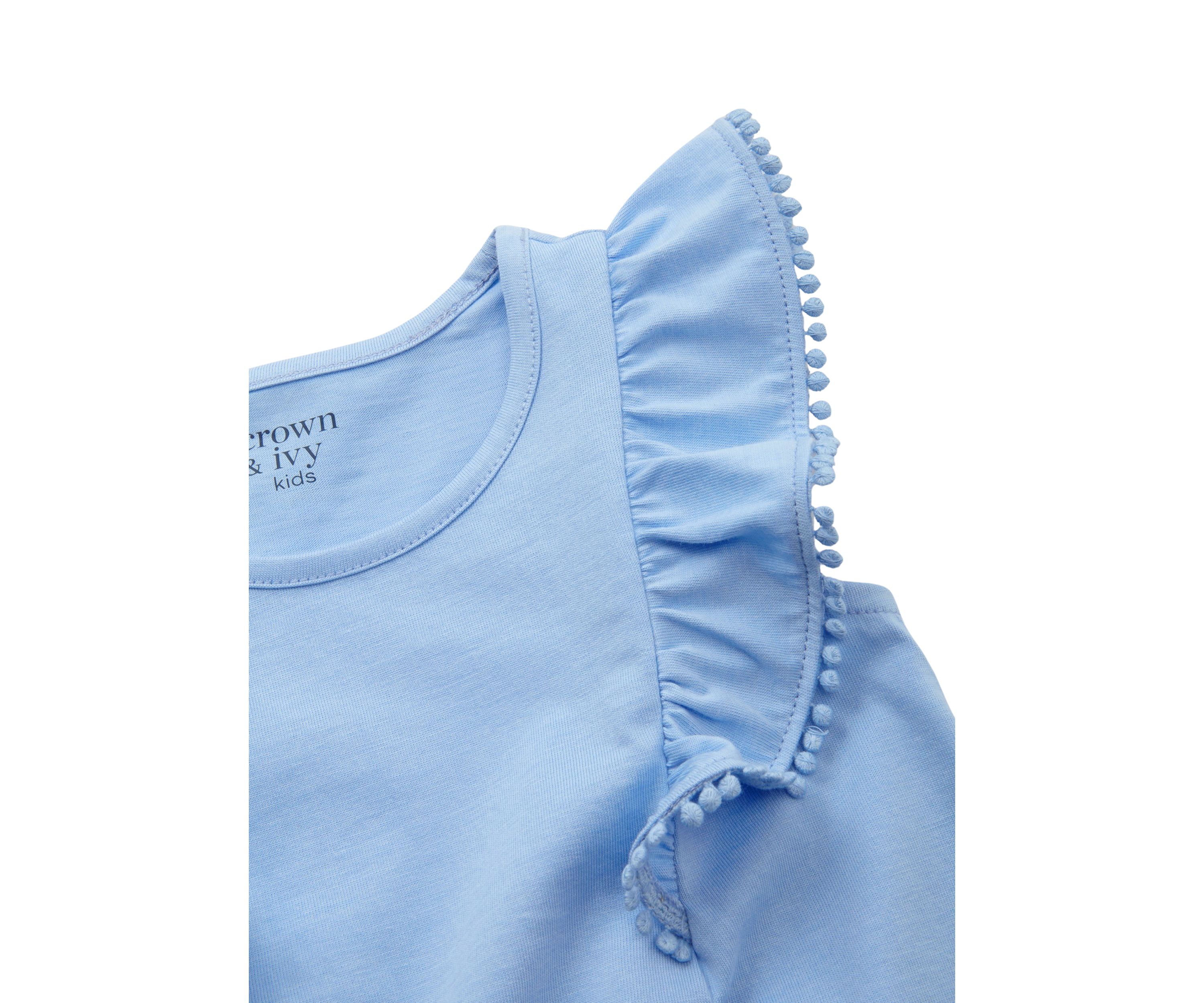 Girls 4-6x Pom Ruffle Trim Tank Top