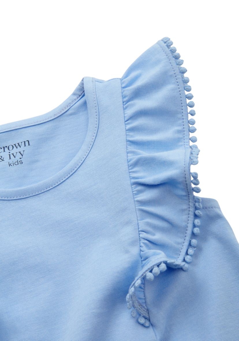 Girls 4-6x Pom Ruffle Trim Tank Top