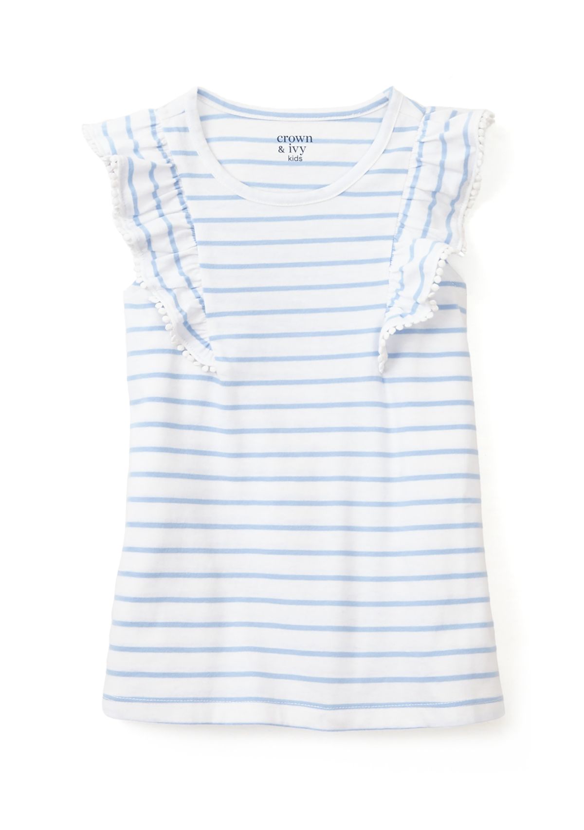 Girls 4-6x Pom Trim Ruffle Yarn Dyed Tank Top