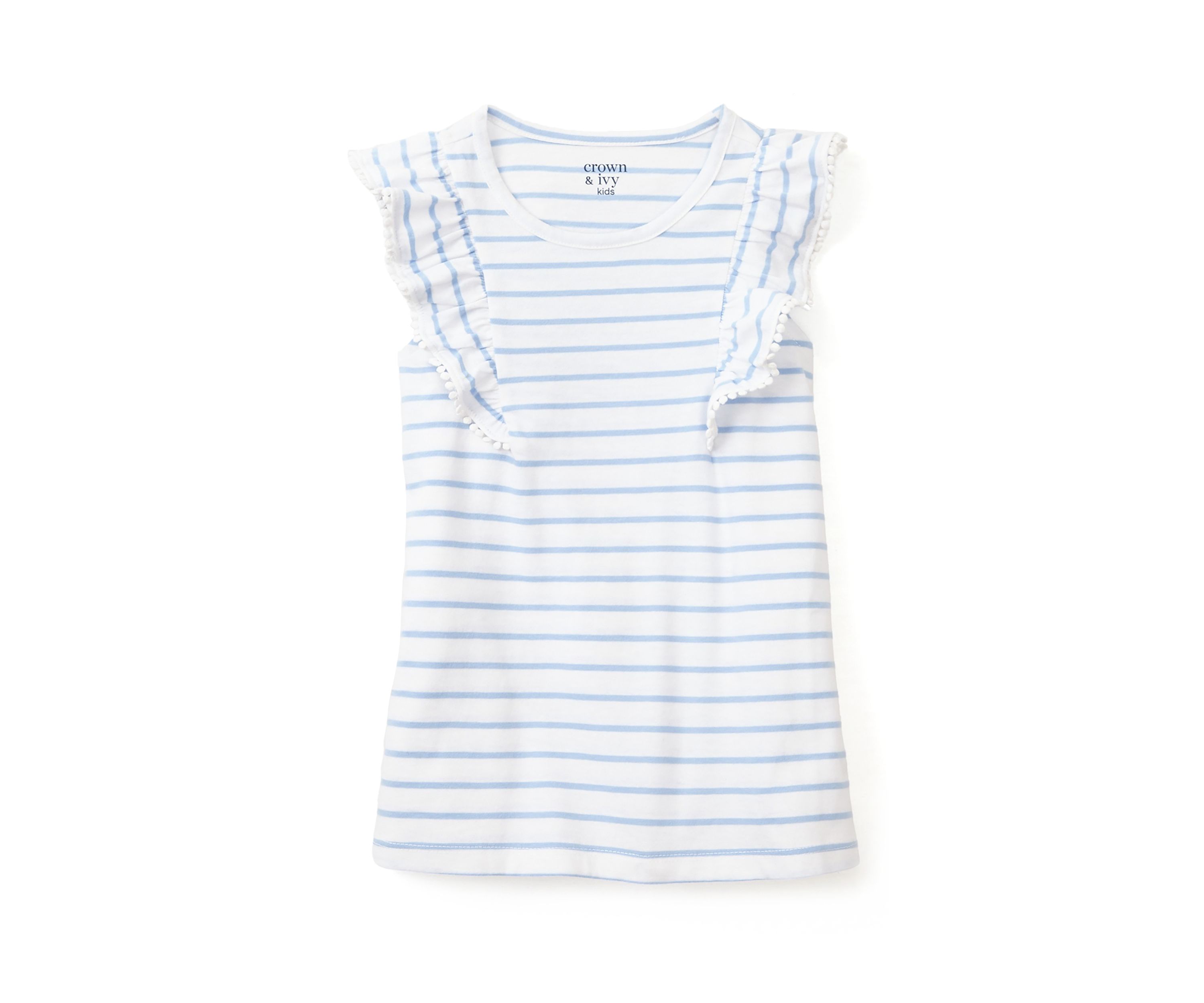Girls 4-6x Pom Trim Ruffle Yarn Dyed Tank Top