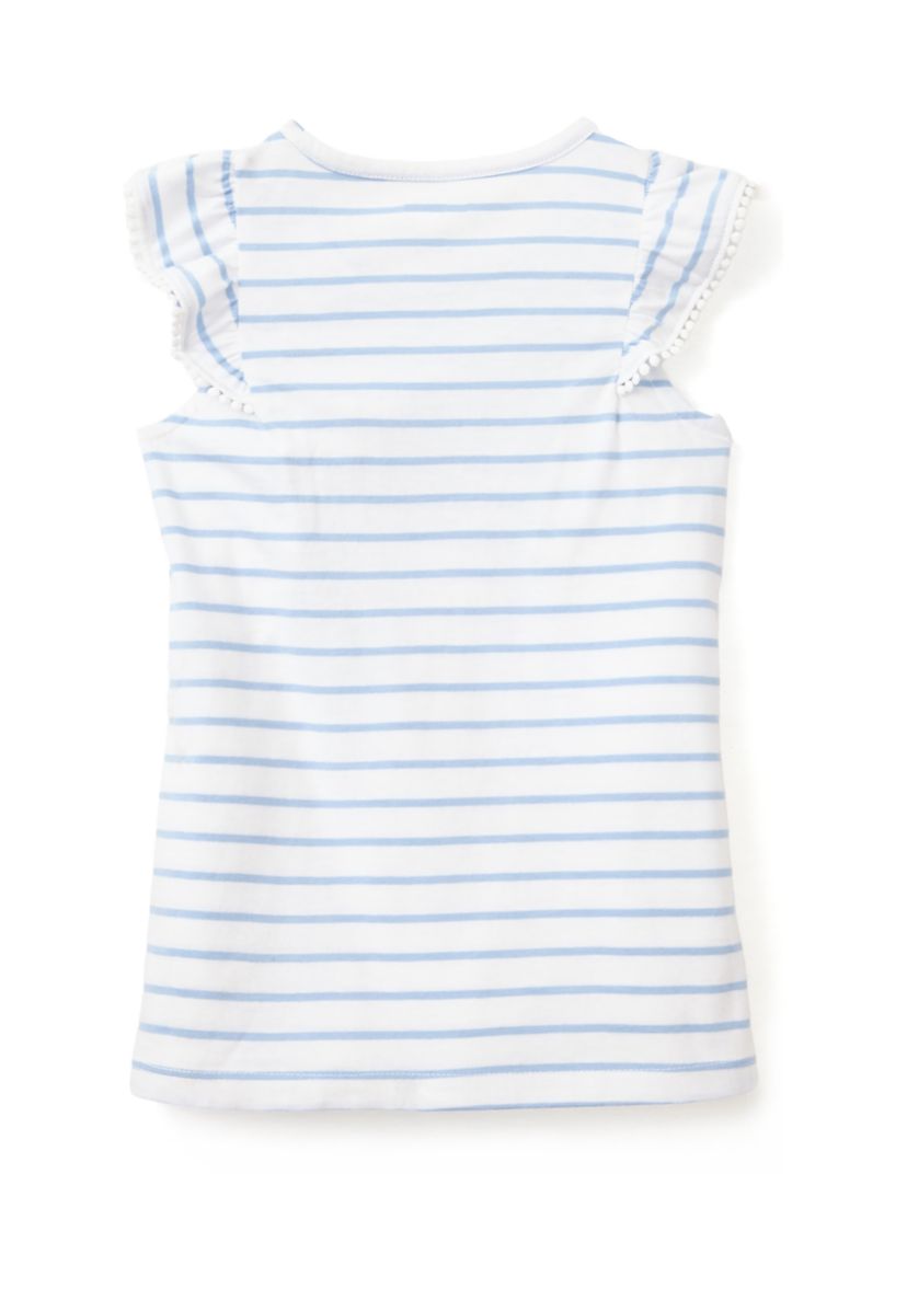 Girls 4-6x Pom Trim Ruffle Yarn Dyed Tank Top
