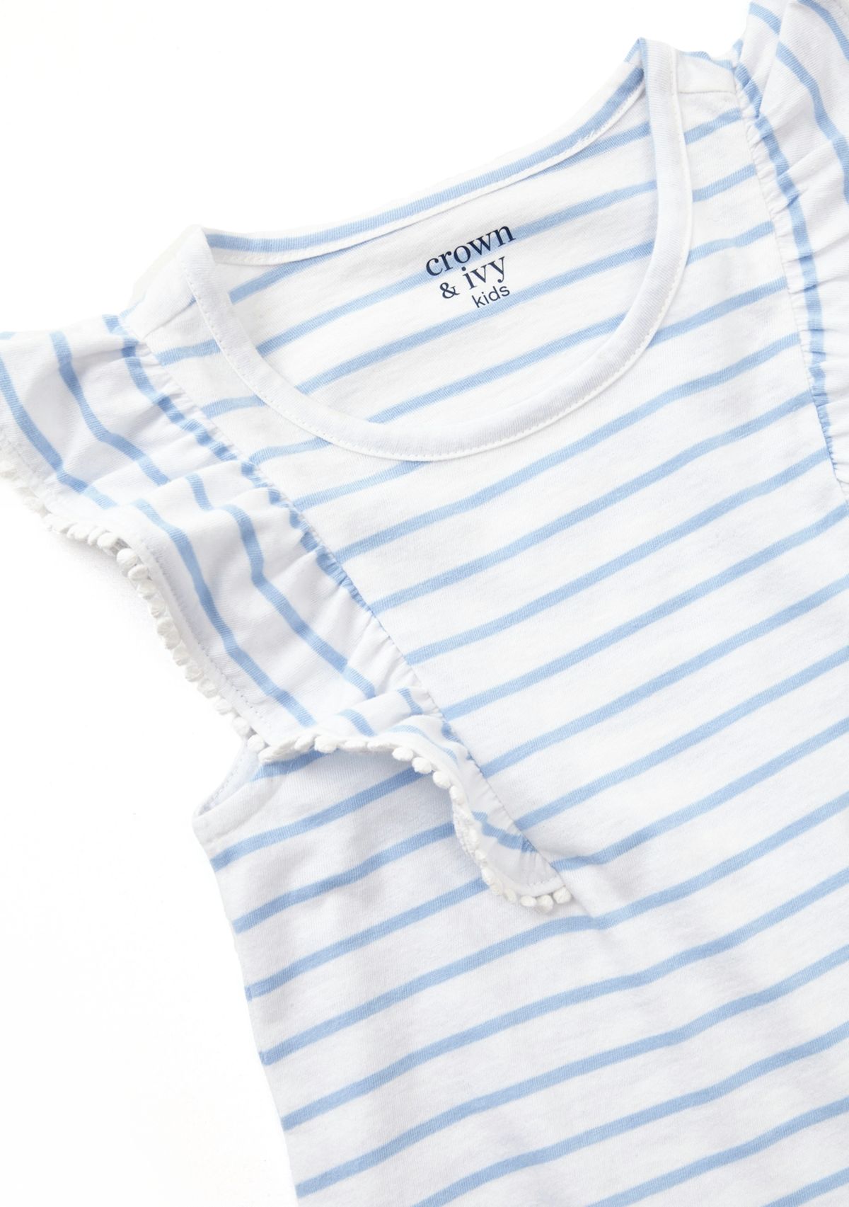 Girls 4-6x Pom Trim Ruffle Yarn Dyed Tank Top