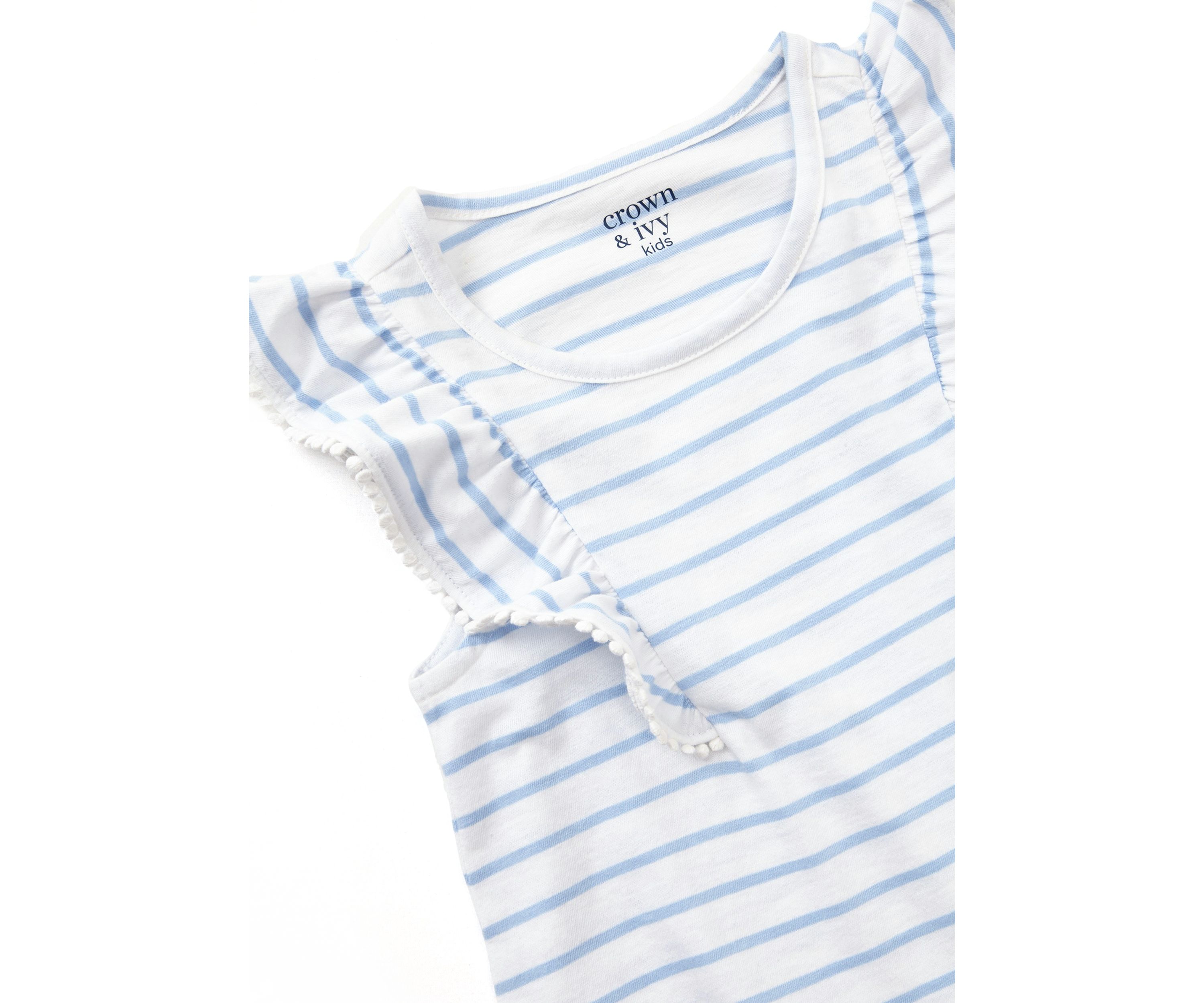 Girls 4-6x Pom Trim Ruffle Yarn Dyed Tank Top